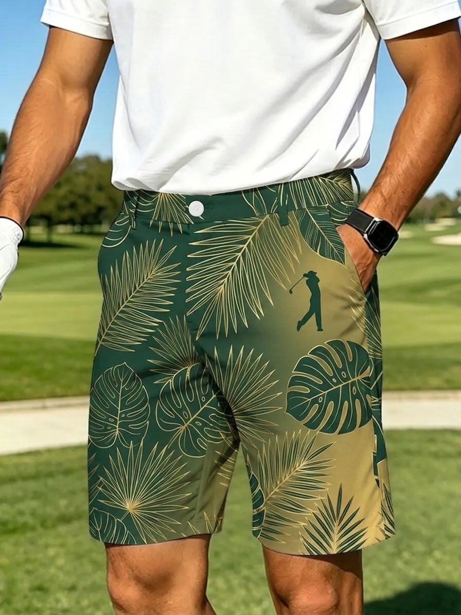 Men's Gradient Monstera Palm Leaf Pattern Golf Print Casual Shorts