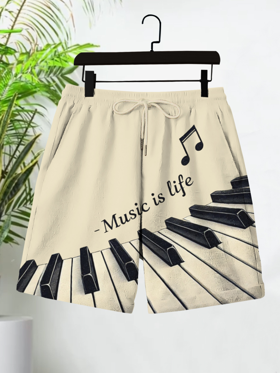 Men's Music Is Life Piano Keyboard Art Print Casual Shorts