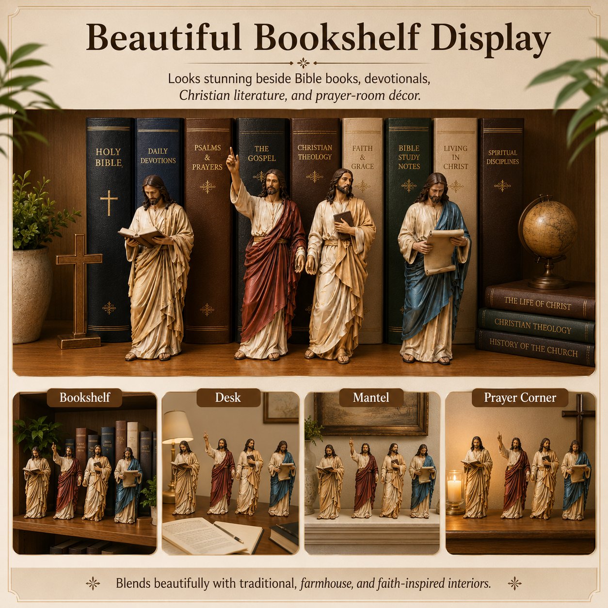 ✝️Jesus Figurine Bookshelf Decor Set🙏Sacred Companions for Your Daily Walk of Faith📚