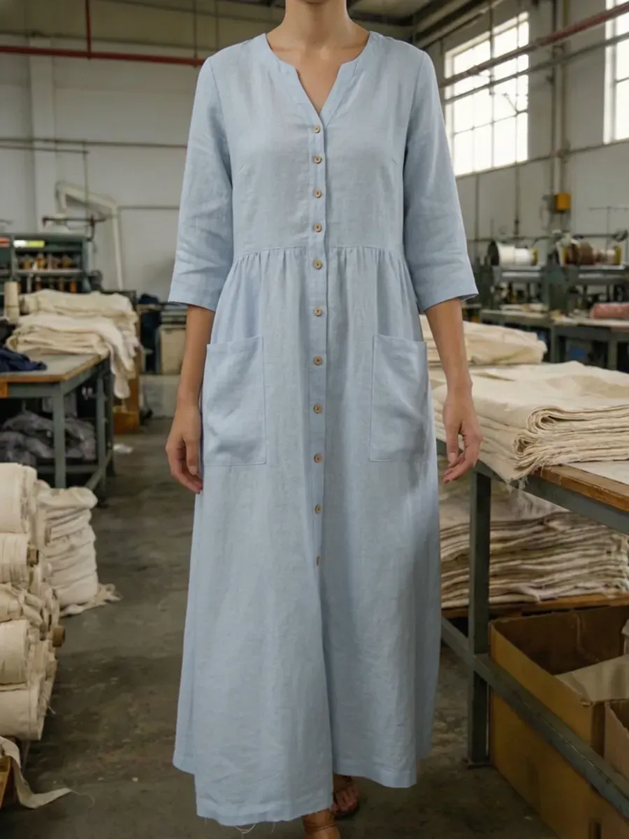 Women's Casual Solid Color Pocket Shirt Dress