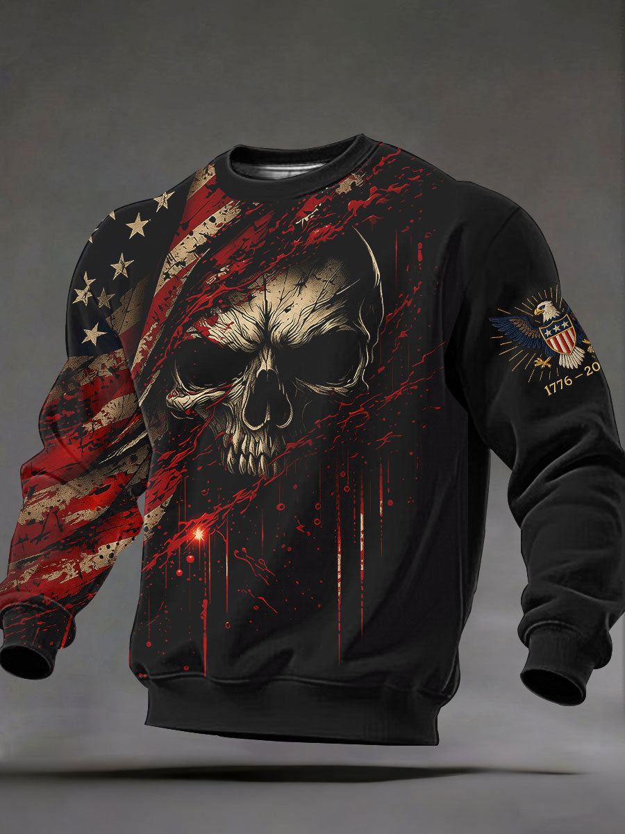 Men's Skull American Flag Art Print Casual Sweatshirt