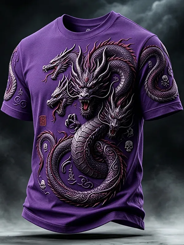 Men's Mysterious Multi-Headed Dragon Art Print Casual T-Shirt