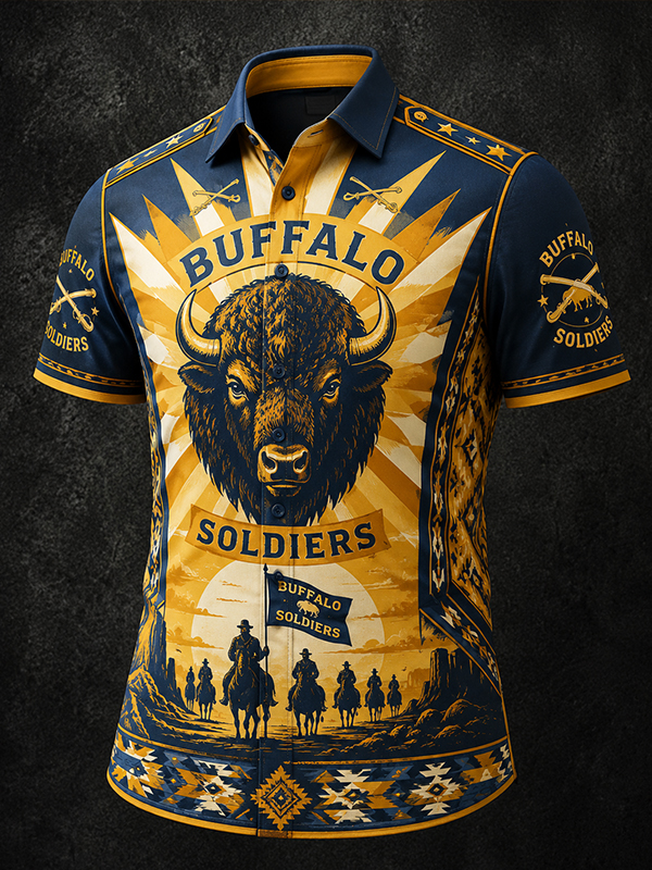 **American Heroes Unite! Men's Buffalo Soldiers Art Print Shirt**