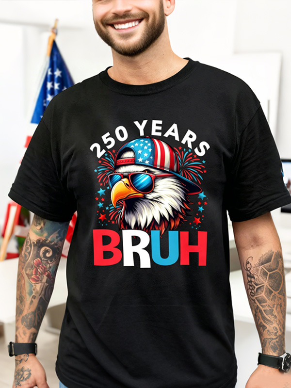 Men's 250 Years Bruh American Flag Eagle With Sunglasses Art Print T-Shirt