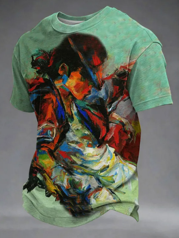 Men's Abstract Portrait Art Print Casual T-Shirt