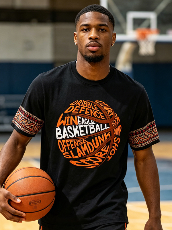 Men's Basketball Themed Word Print T-Shirt