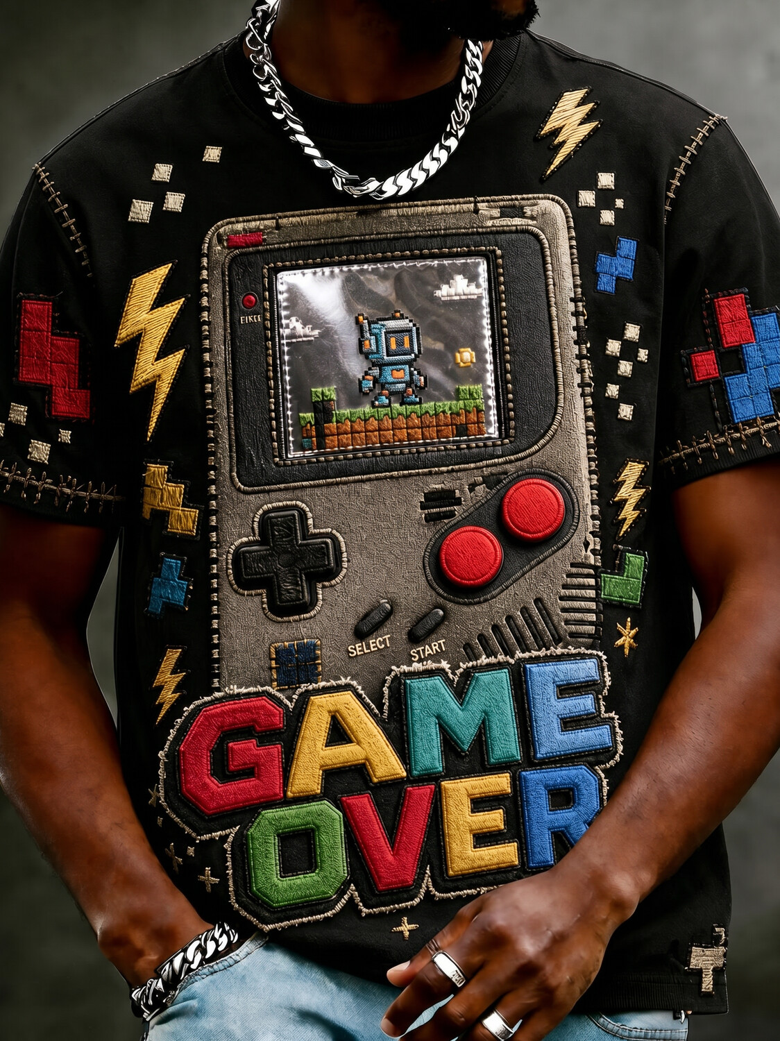 Men's Game Over Nostalgic Retro Pixel Art Print T-Shirt