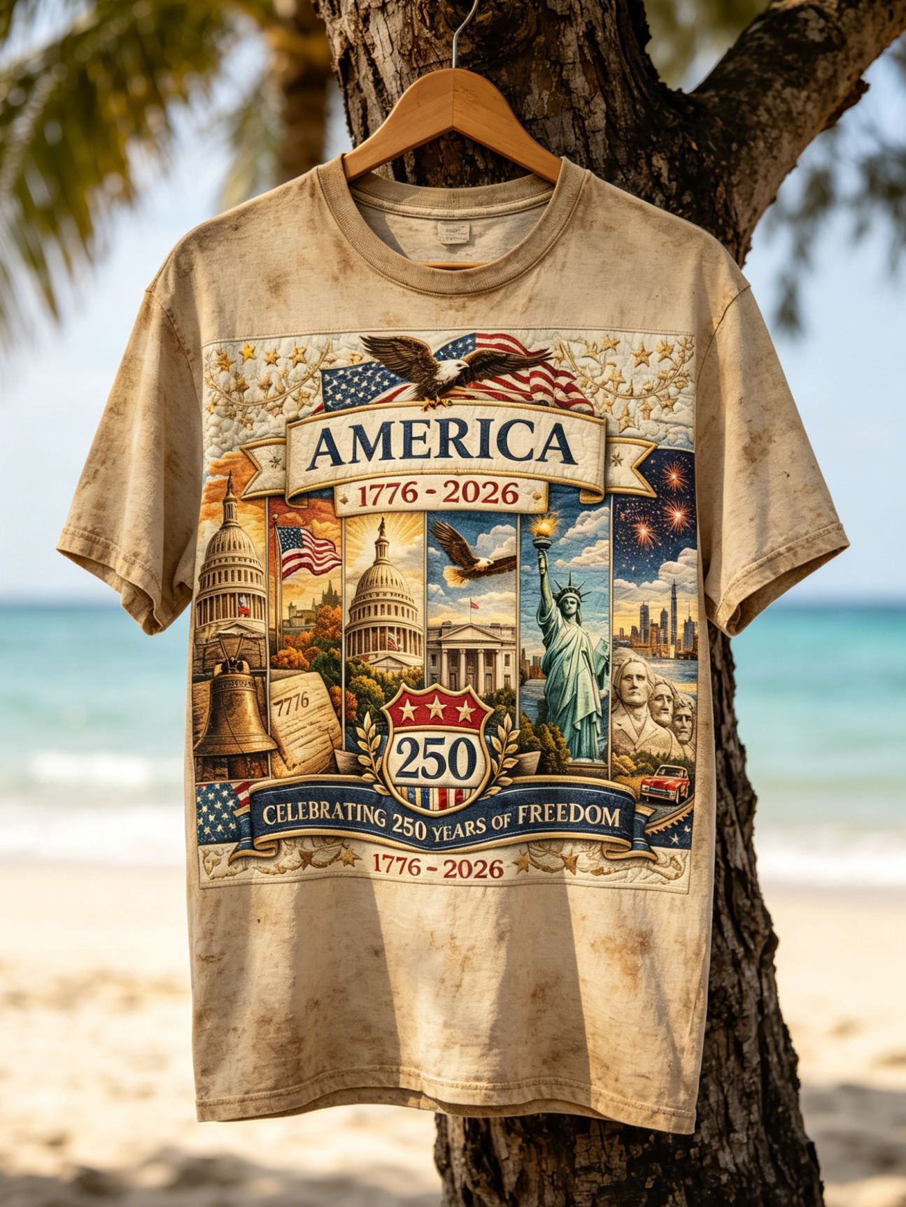 Men's Scenes From American Cities On Independence Day Print Casual T-Shirt