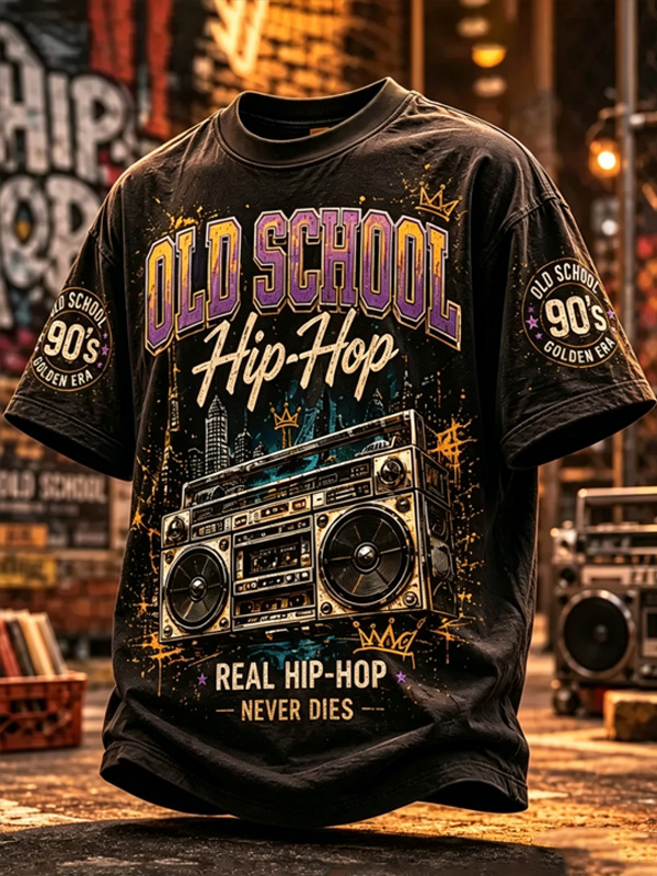 Men's Old School 90s Hip Hop Boombox Art Print T-Shirt