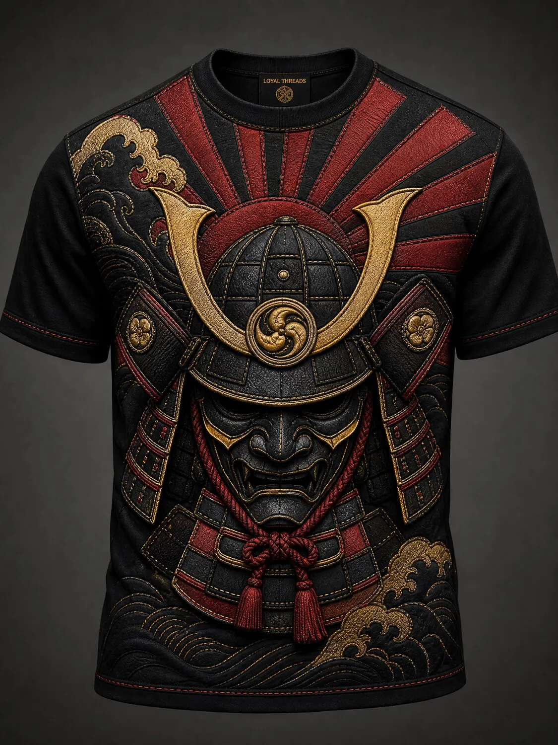 Men's Japanese Art Samurai Helmet Print Casual T-Shirt