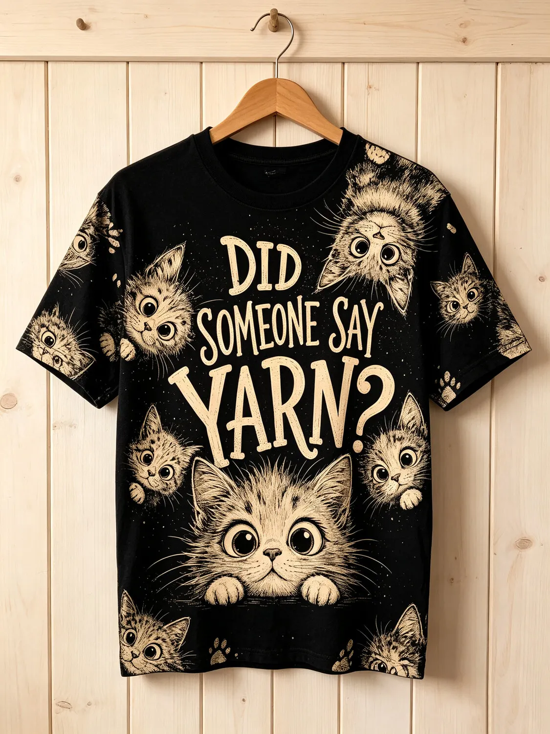 Men's Did Someone Say Yarn Cute Kitten Vintage Print T-Shirt