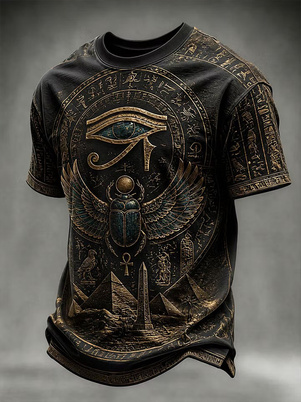 Men''s Golden Scarab Pyramid Eye Of Horus Print Casual T Shirt