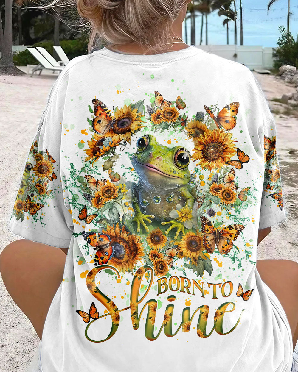BORN TO SHINE FROG SUNFLOWERS ALL OVER PRINT - YHHG1906233