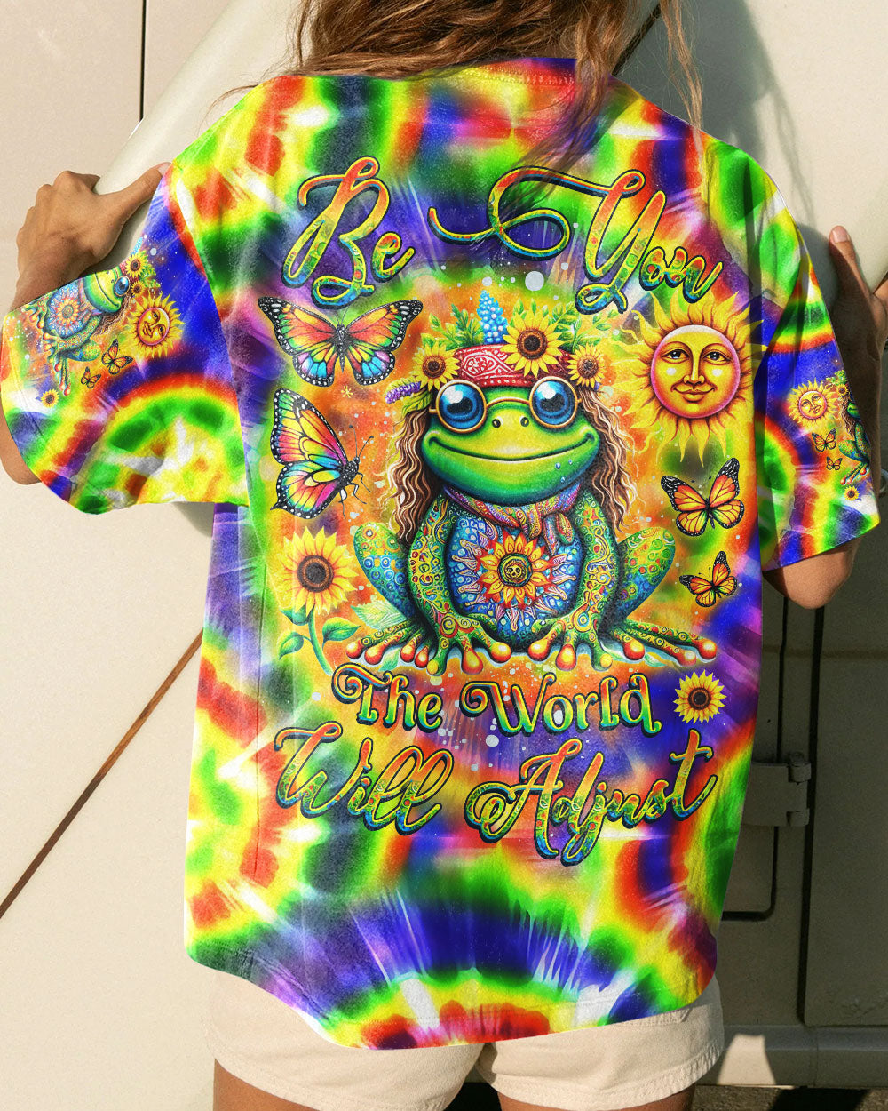 BE YOU THE WORLD WILL ADJUST TIE DYE FROG ALL OVER PRINT - YHDU0112233