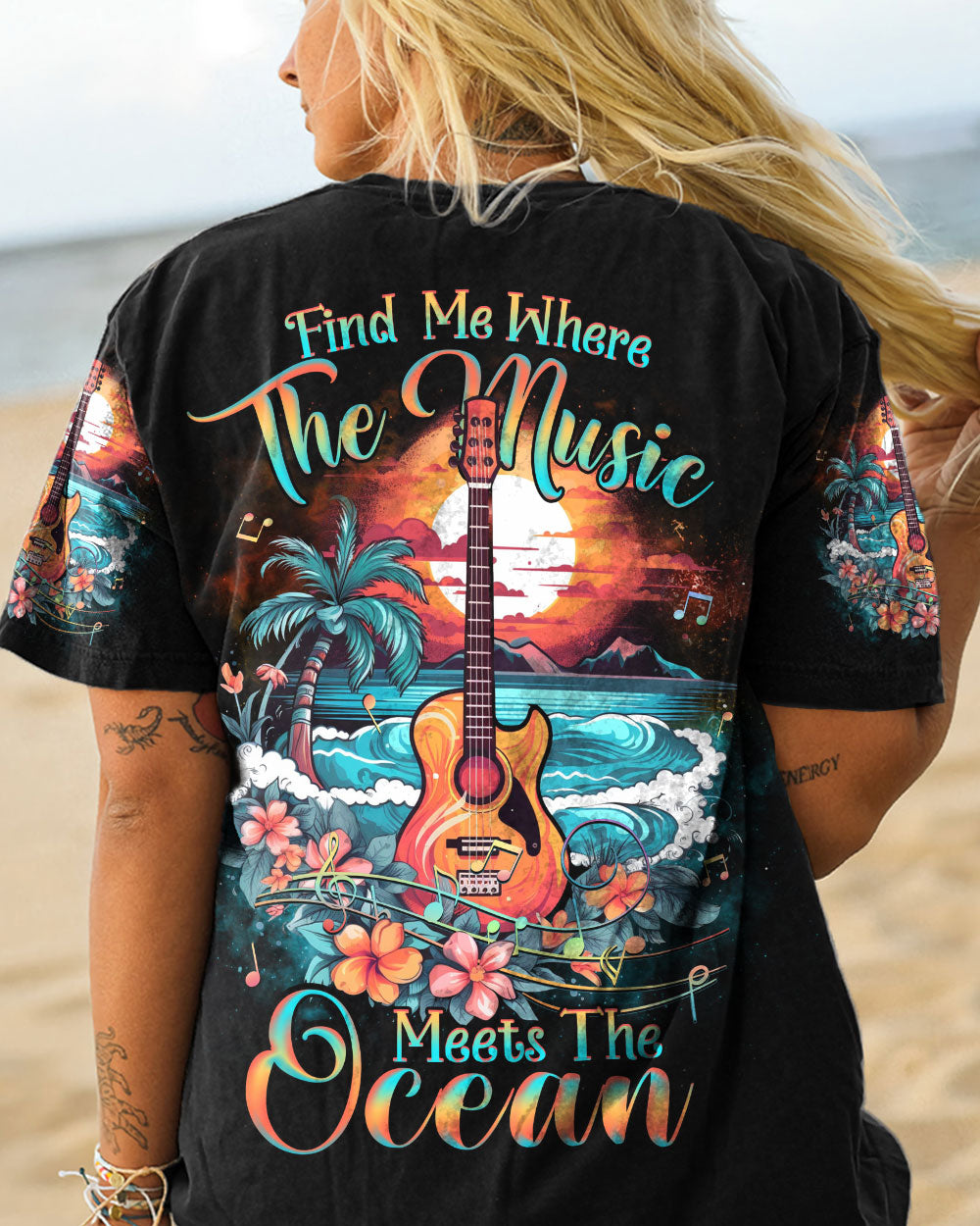 FIND ME WHERE THE MUSIC MEETS THE OCEAN GUITAR ALL OVER PRINT - YHHG2505232