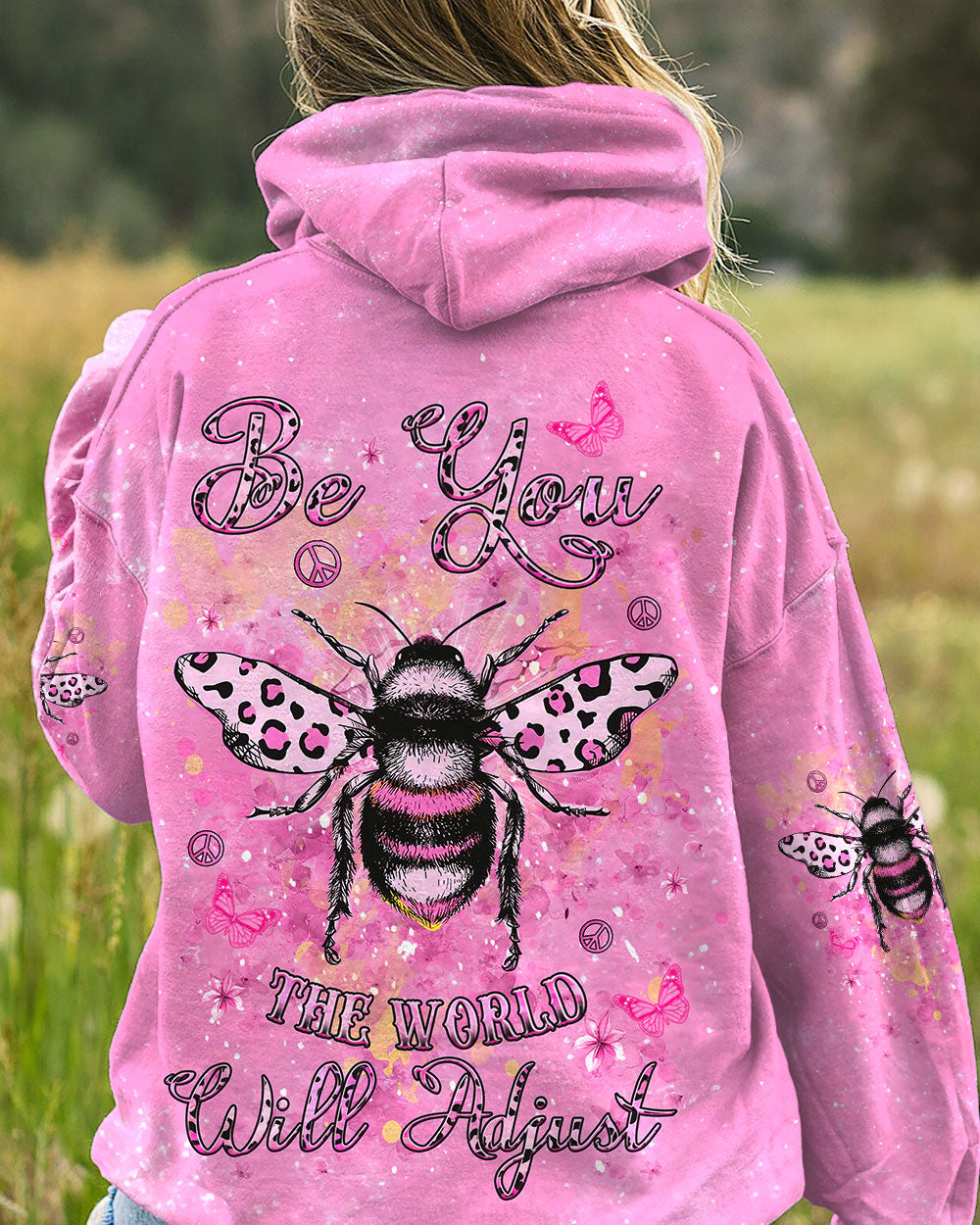 BE YOU THE WORLD WILL ADJUST PINK BEE ALL OVER PRINT - YHDU709232