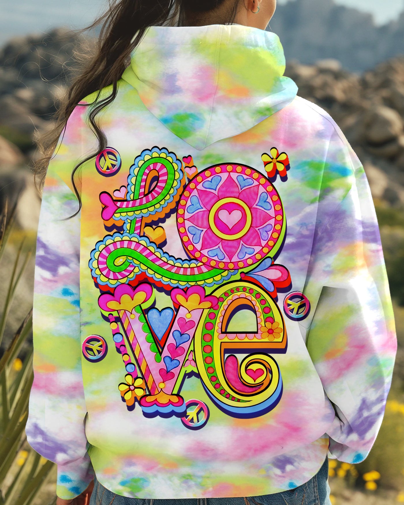 HIPPIE PEACE LOVE FLOWERS TIE DYE ALL OVER PRINT - YHLT1610241