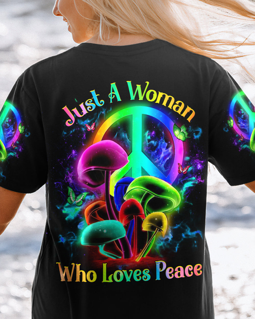 JUST A WOMAN WHO LOVES PEACE ALL OVER PRINT - YHHG1603234