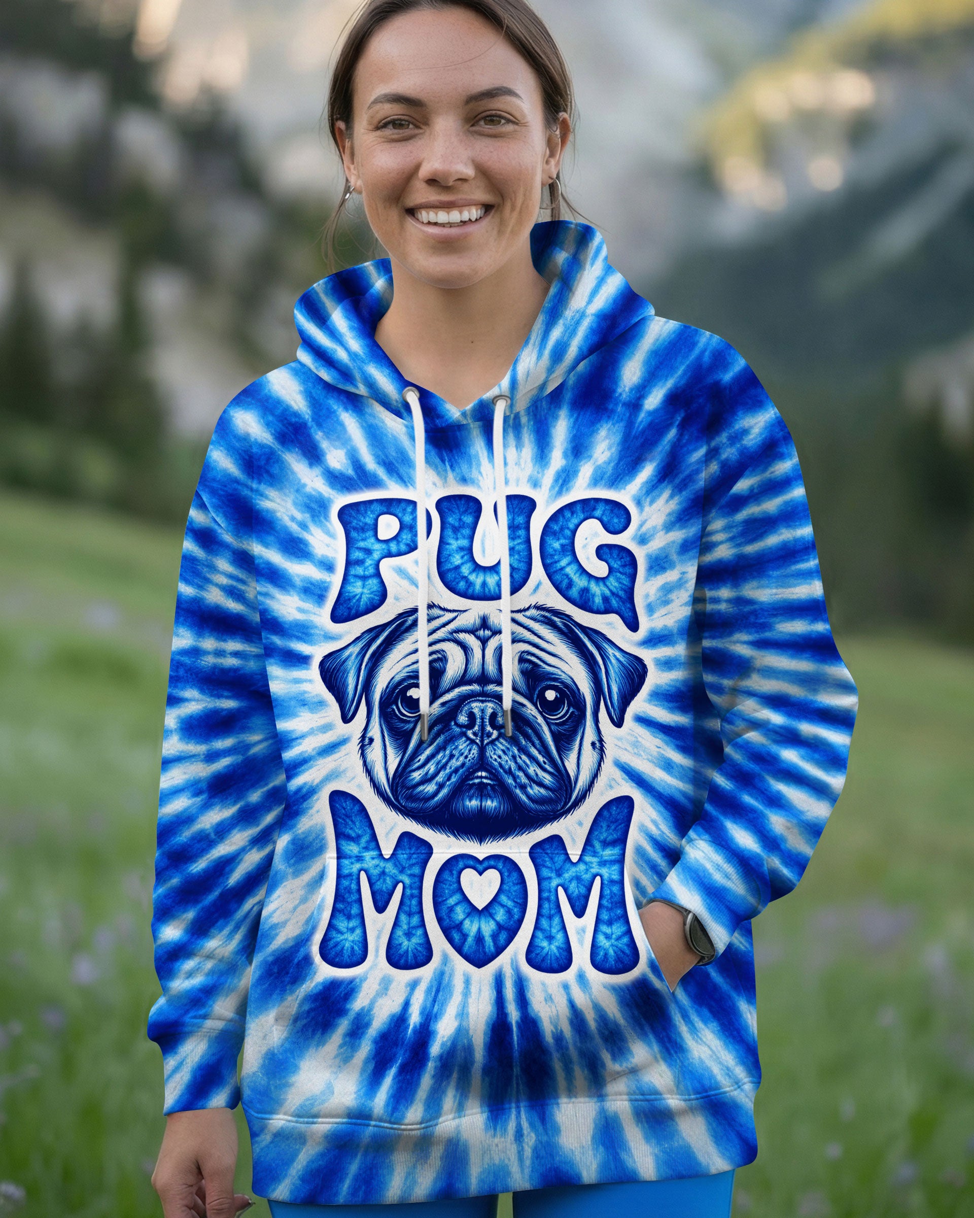 PUG MOM DOG BLUE SWIRL ALL OVER PRINT - TLTW0503262
