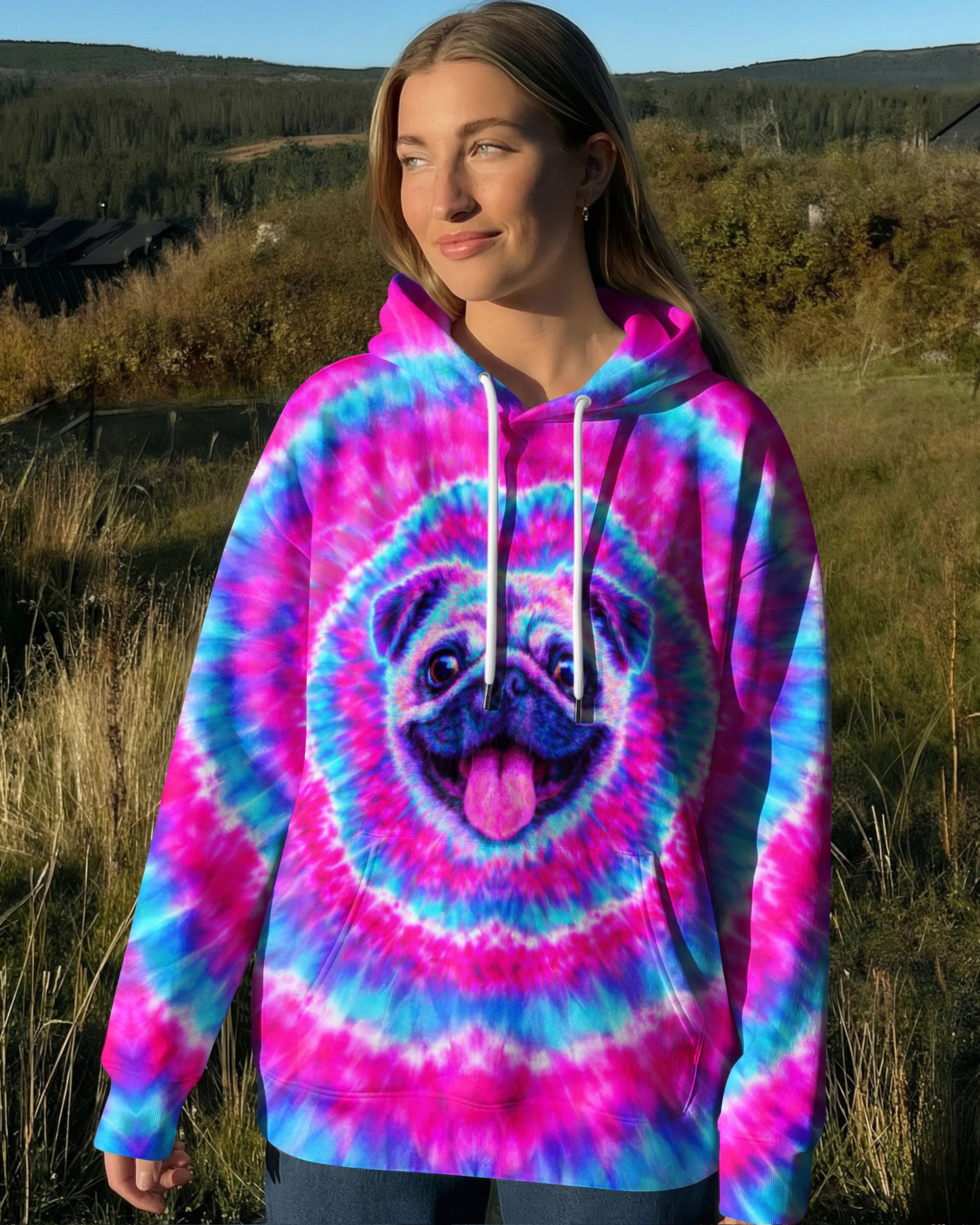 PUG DOG PINK & CYAN SWIRL ALL OVER PRINT - TLTW2502262