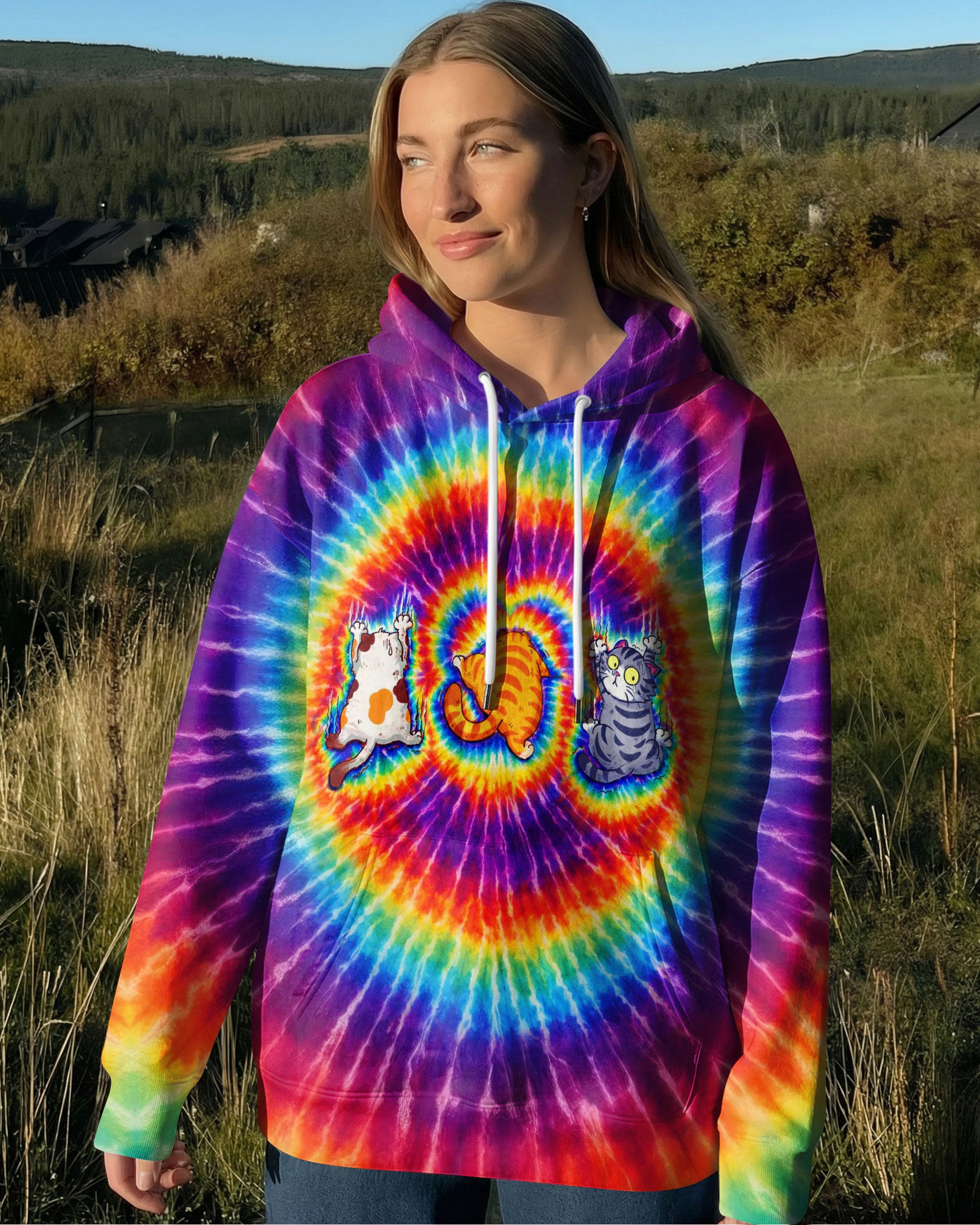 FUNNY THREE CAT COLORFUL SWIRL ALL OVER PRINT   - TLTW2802262