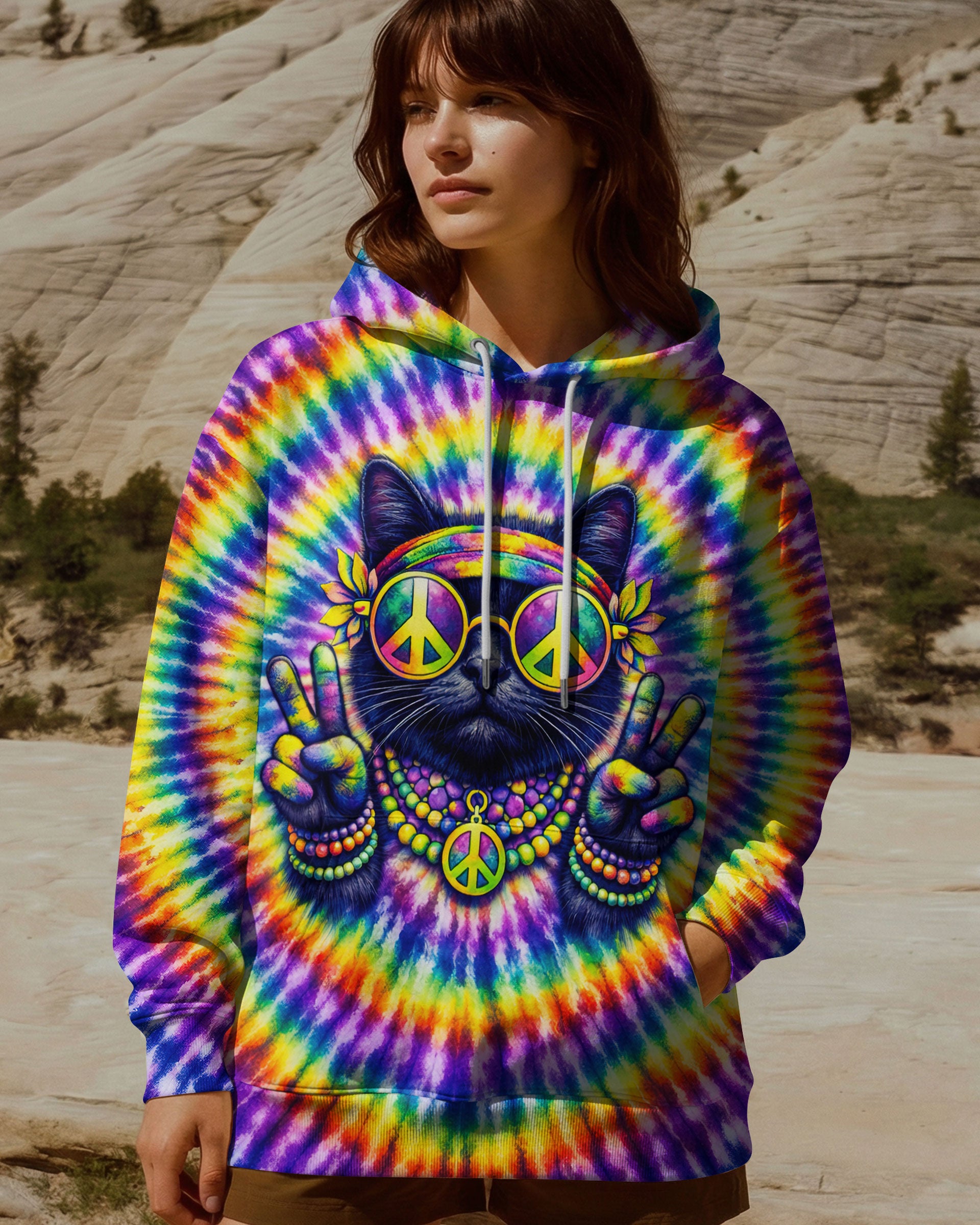 HIPPIE CAT COLORFUL SWIRL ALL OVER PRINT - TLTW2301261