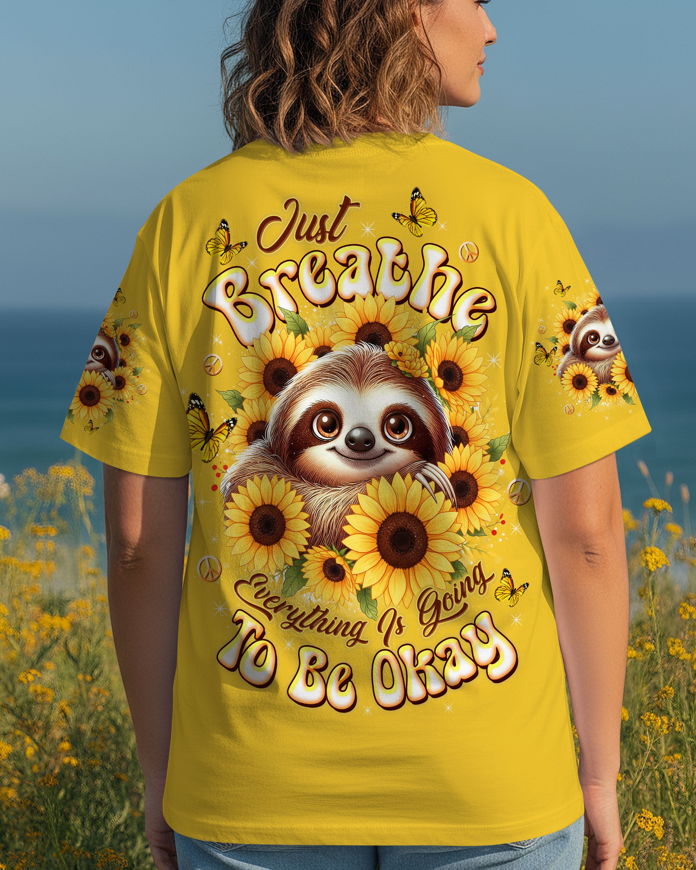JUST BREATHE SLOTH SUNFLOWER ALL OVER PRINT - TLTW2310252