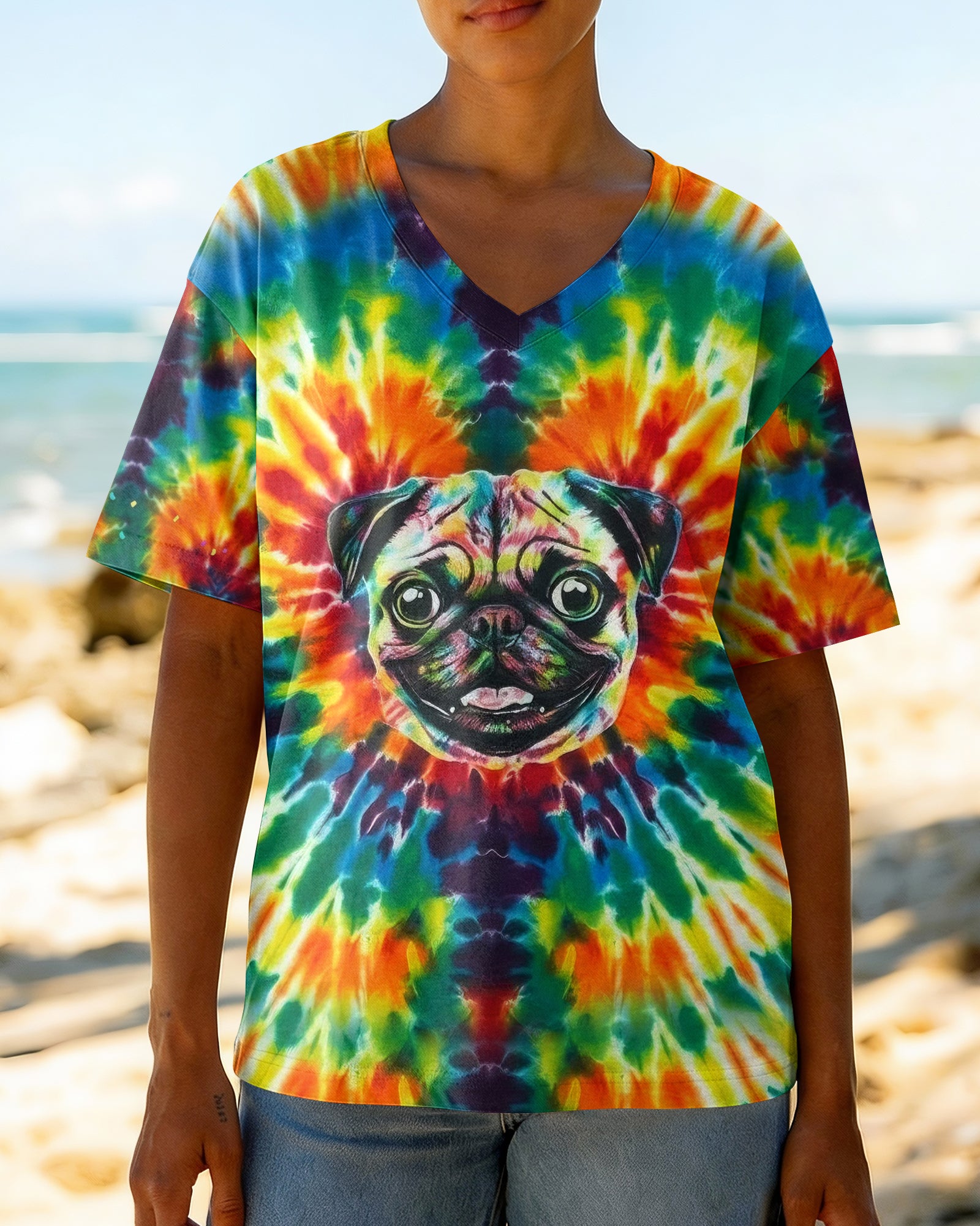 RAINBOW SWIRL FUNNY PUG DOG ALL OVER PRINT - YHHG0202262
