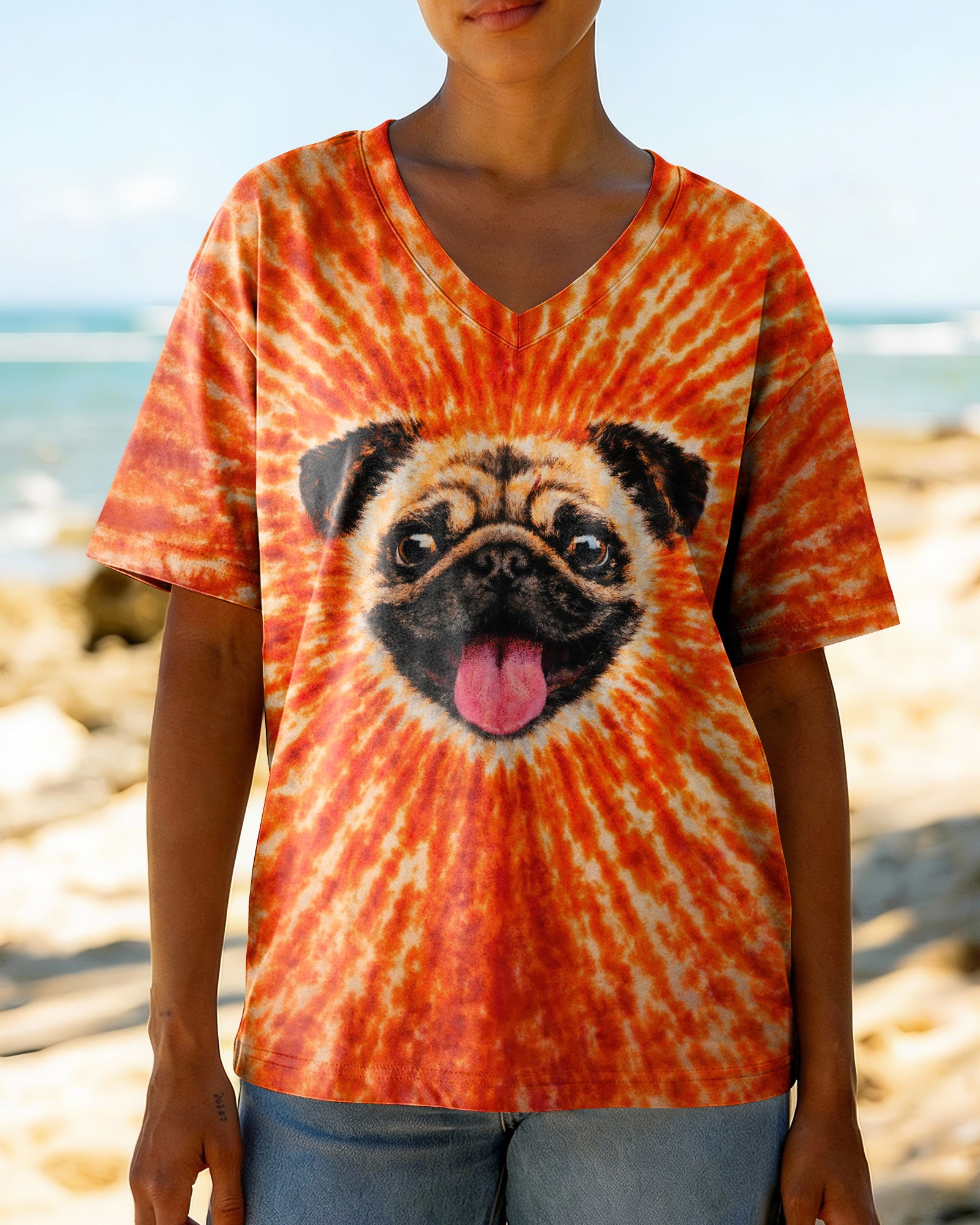 PUG DOG ORANGE SWIRL ALL OVER PRINT - TLNT0202261