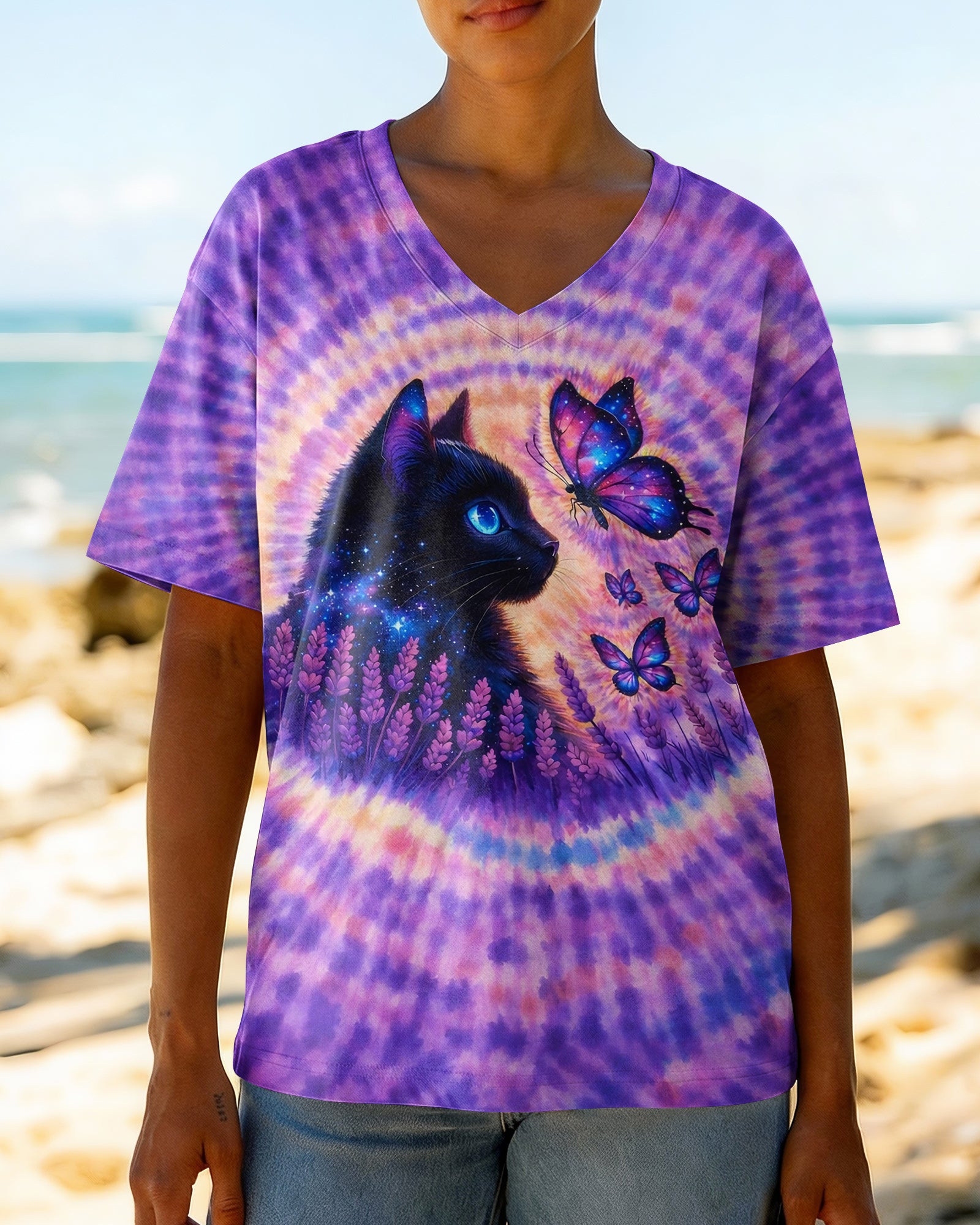 BLACK CAT LAVENDER PURPLE SWIRL ALL OVER PRINT - TLNO1103261
