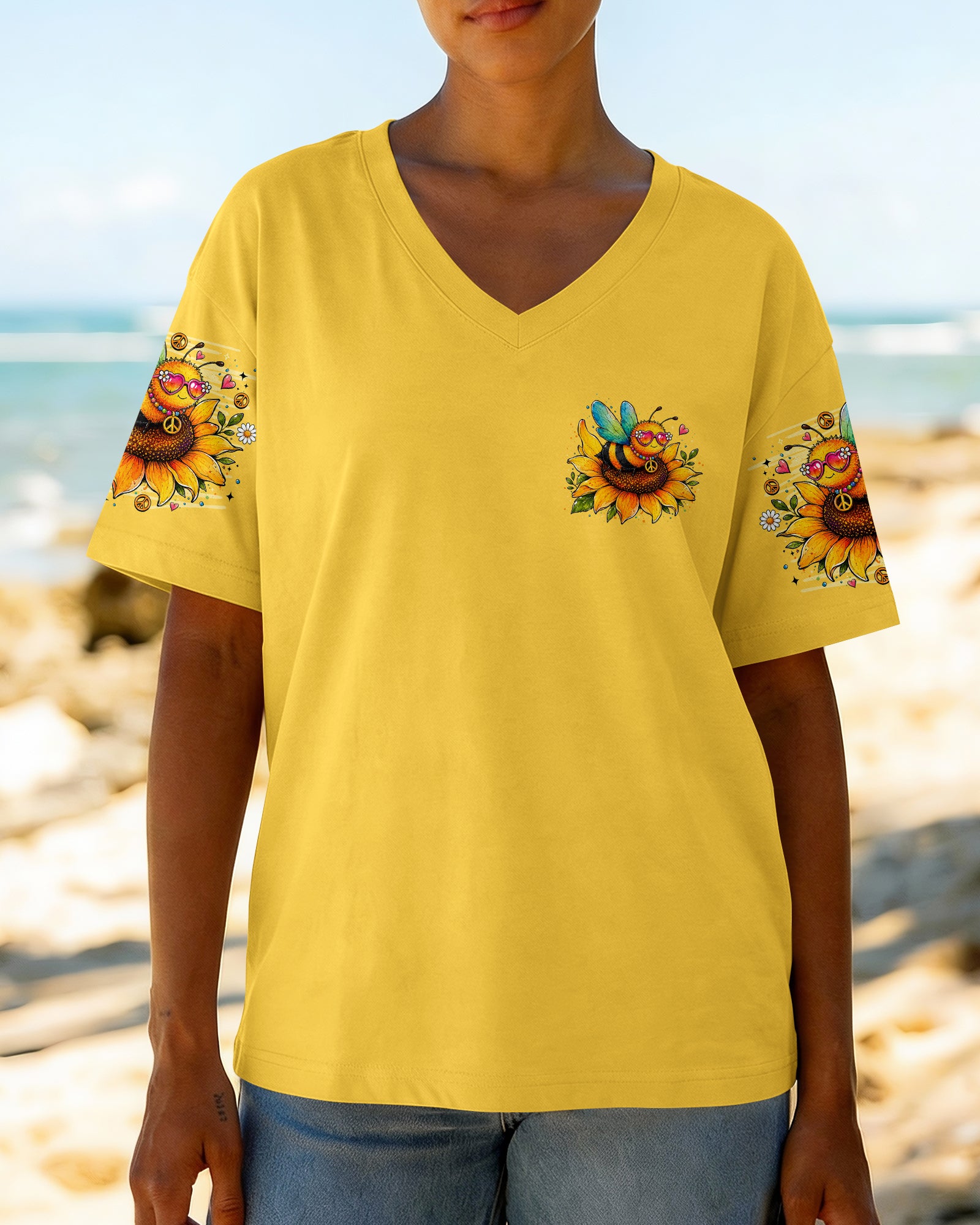 WHISPER WORDS OF WISDOM LET IT BE BEE SUNFLOWER ALL OVER PRINT -  TLNO1407261