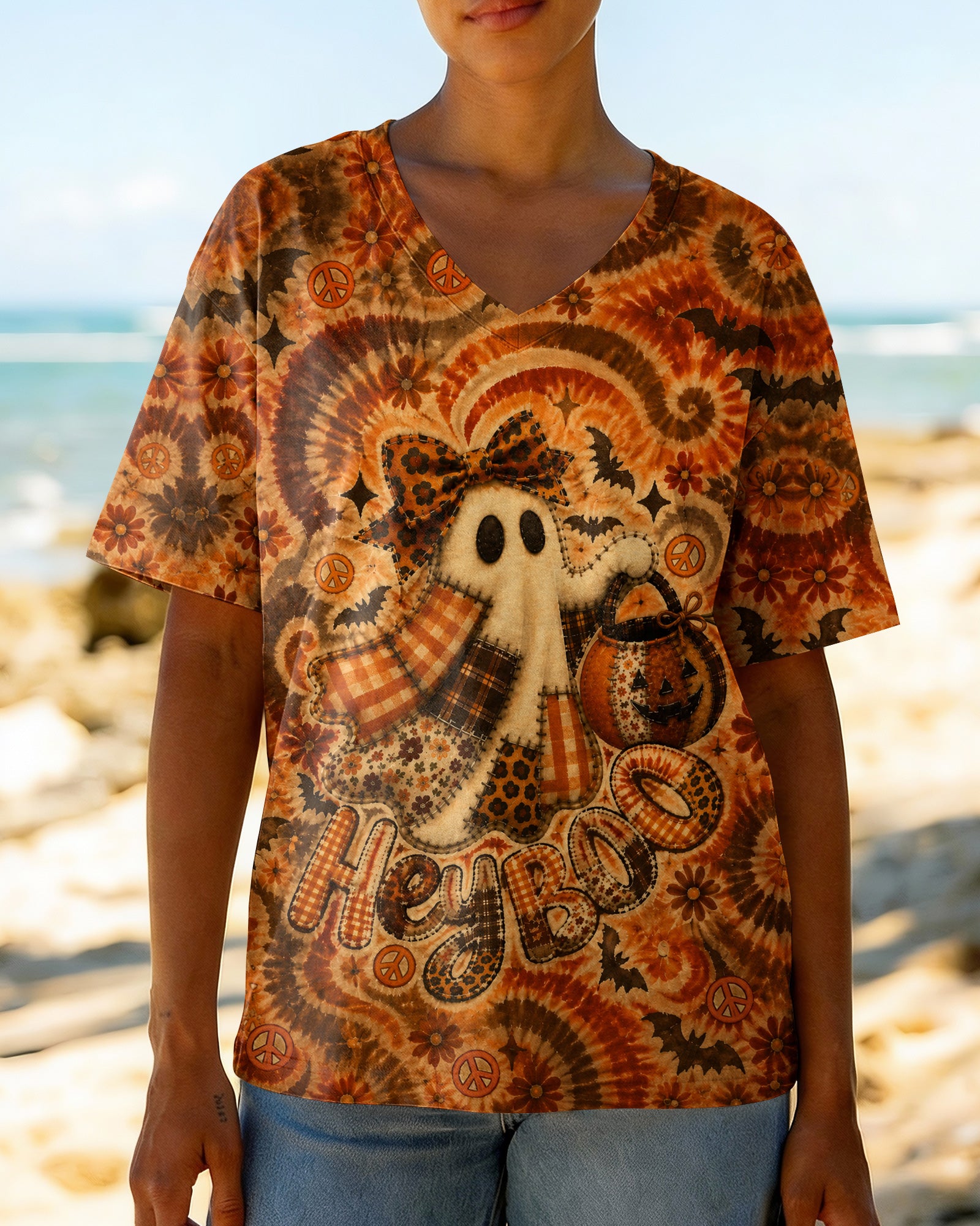 HEY BOO PATCHWORK GHOST HALLOWEEN ALL OVER PRINT - KMTM2707261