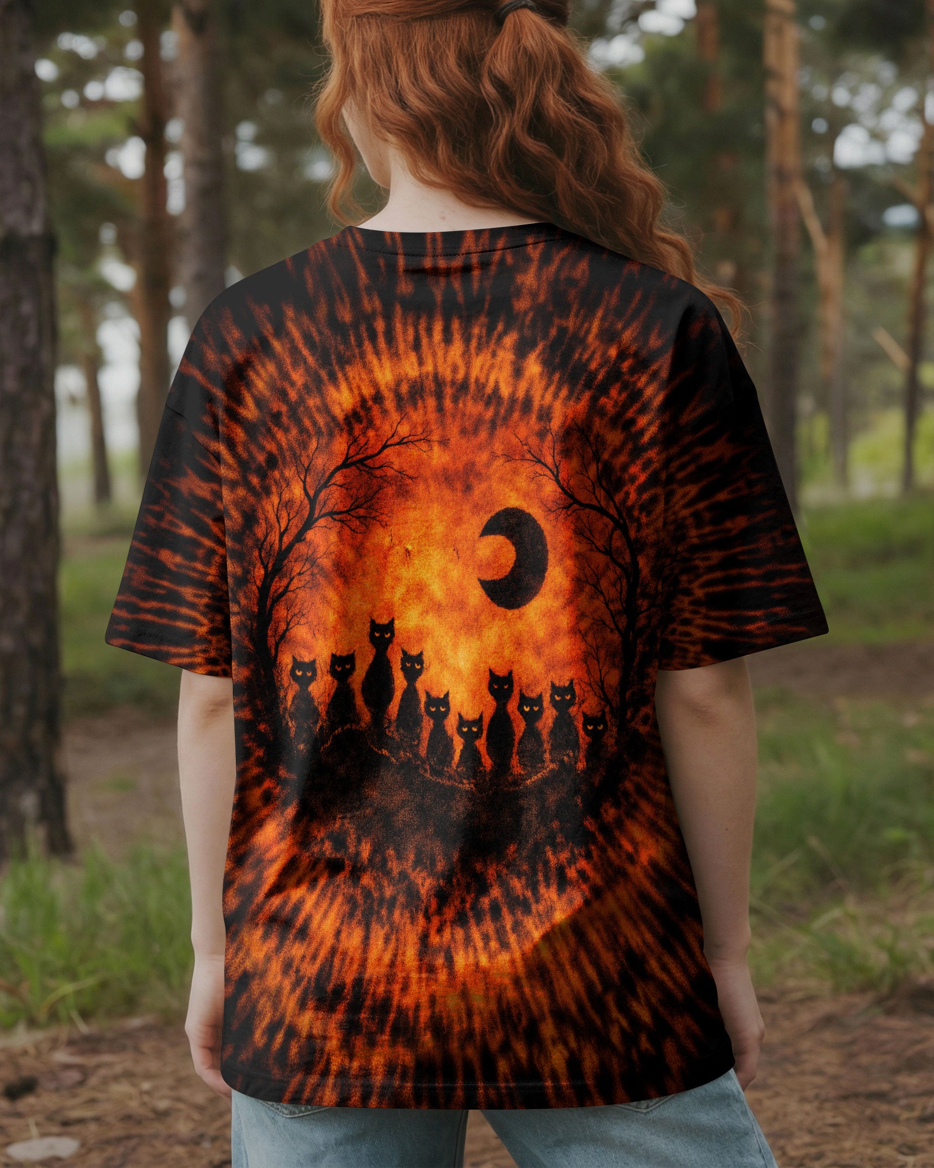 BLACK CAT ORANGE &  BLACK SWIRL ALL OVER PRINT  - TLTW0502262