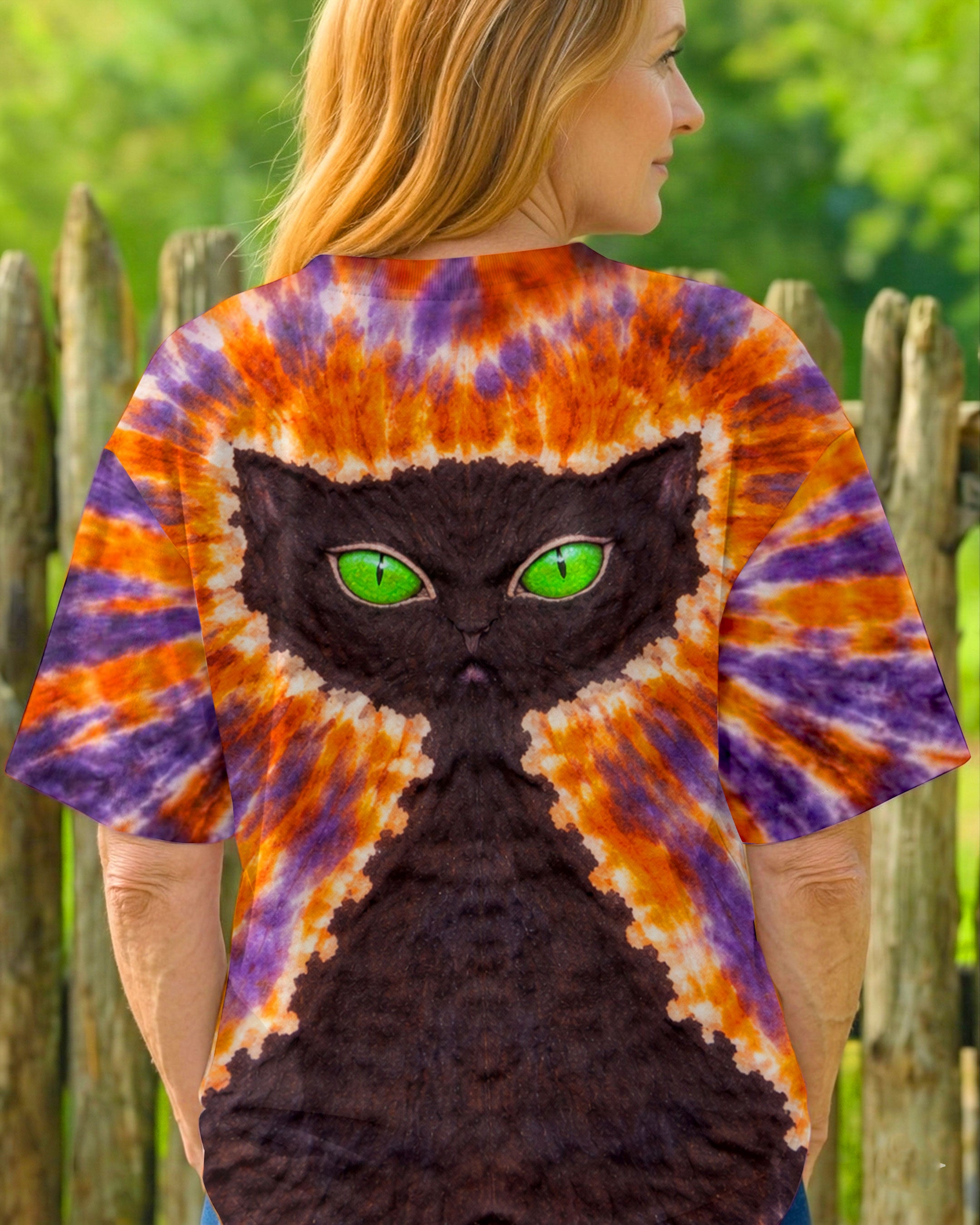 BLACK CAT PURPLE & ORANGE SWIRL ALL OVER PRINT - TLHN3103263