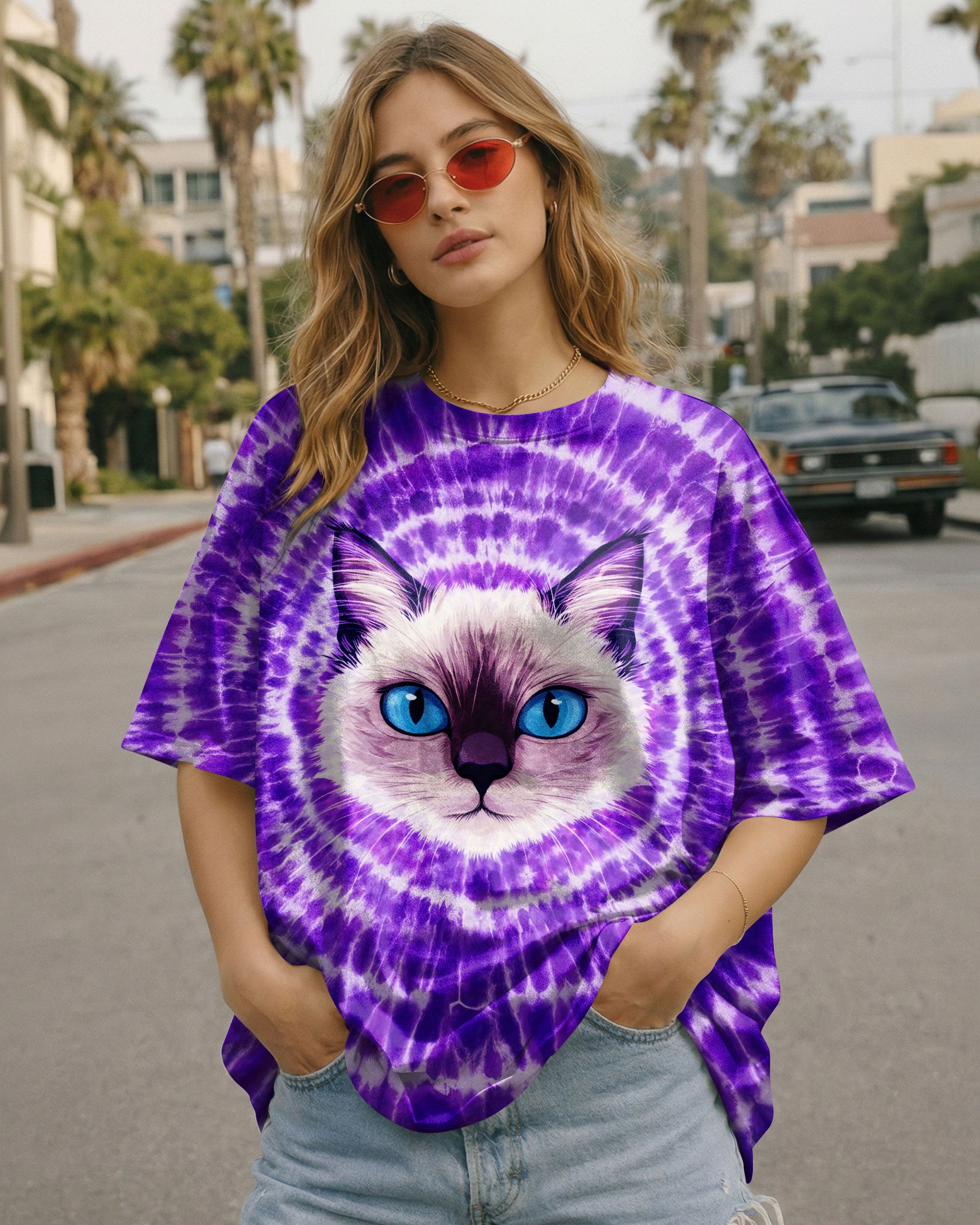 CAT FACE PURPLE SWIRL ALL OVER PRINT - TLTW0403263