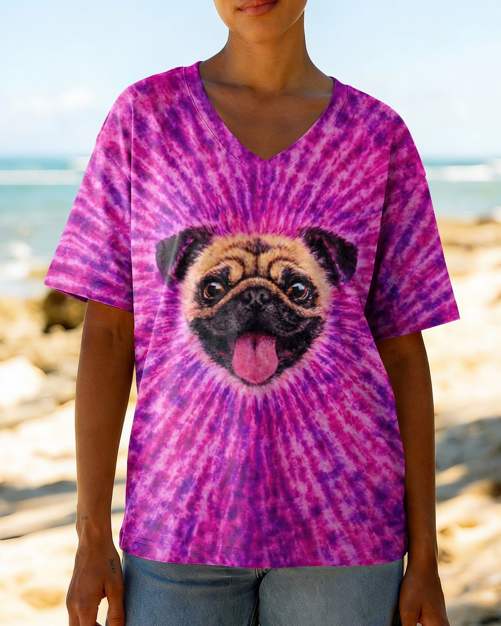 PUG DOG PURPLE & PINK SWIRL ALL OVER PRINT - TLNT2502261