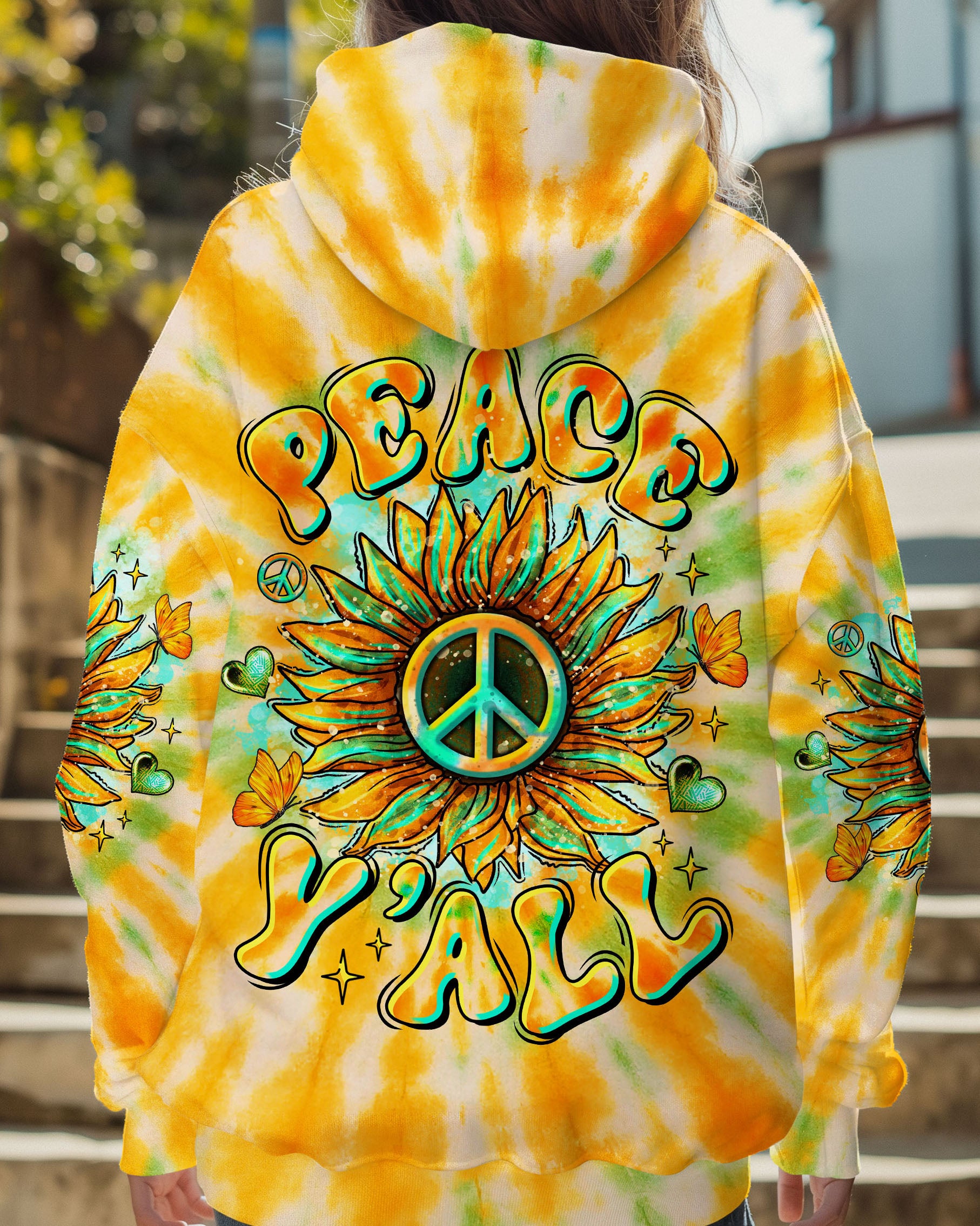 PEACE Y'ALL SUNFLOWER TIE DYE ALL OVER PRINT  - TLTR1807254