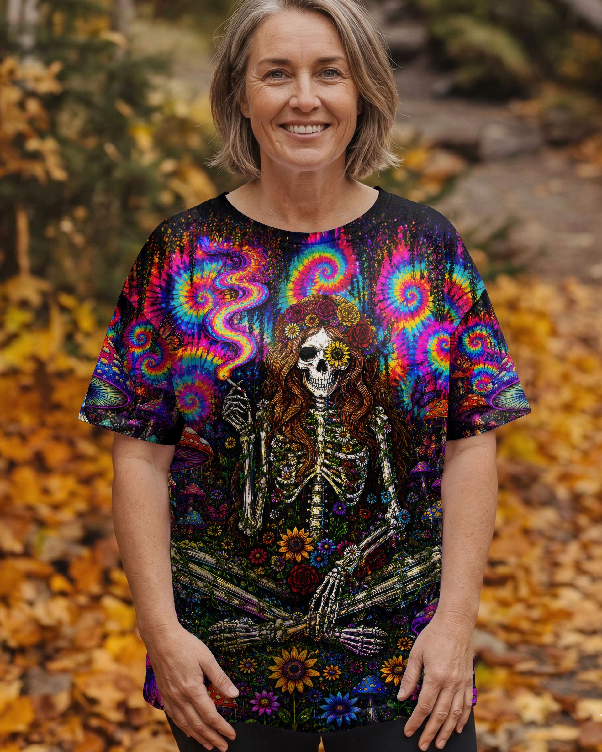 PSYCHEDELIC SKELETON COLORFUL SWIRL ALL OVER PRINT  - TLTW1605261