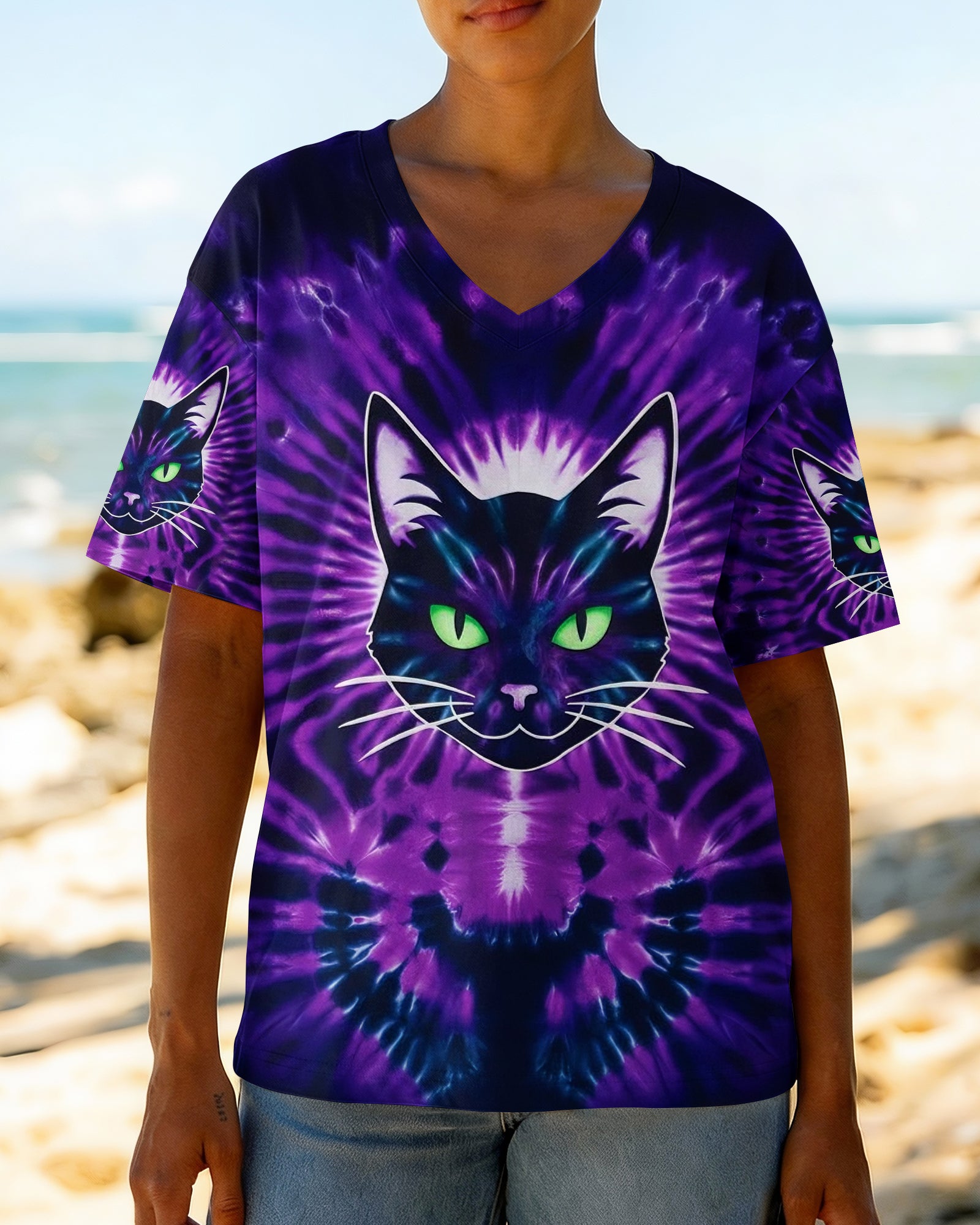 NEON PURPLE COOL CAT ALL OVER PRINT - YHHG0202261