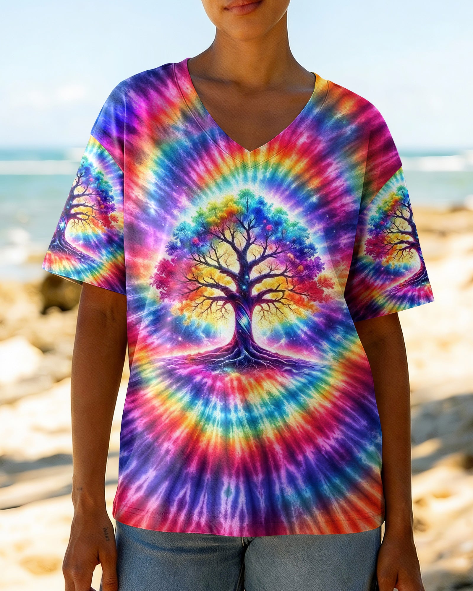 NEON RAINBOW SWIRL TREE OF LIFE ALL OVER PRINT - YHHG2402262