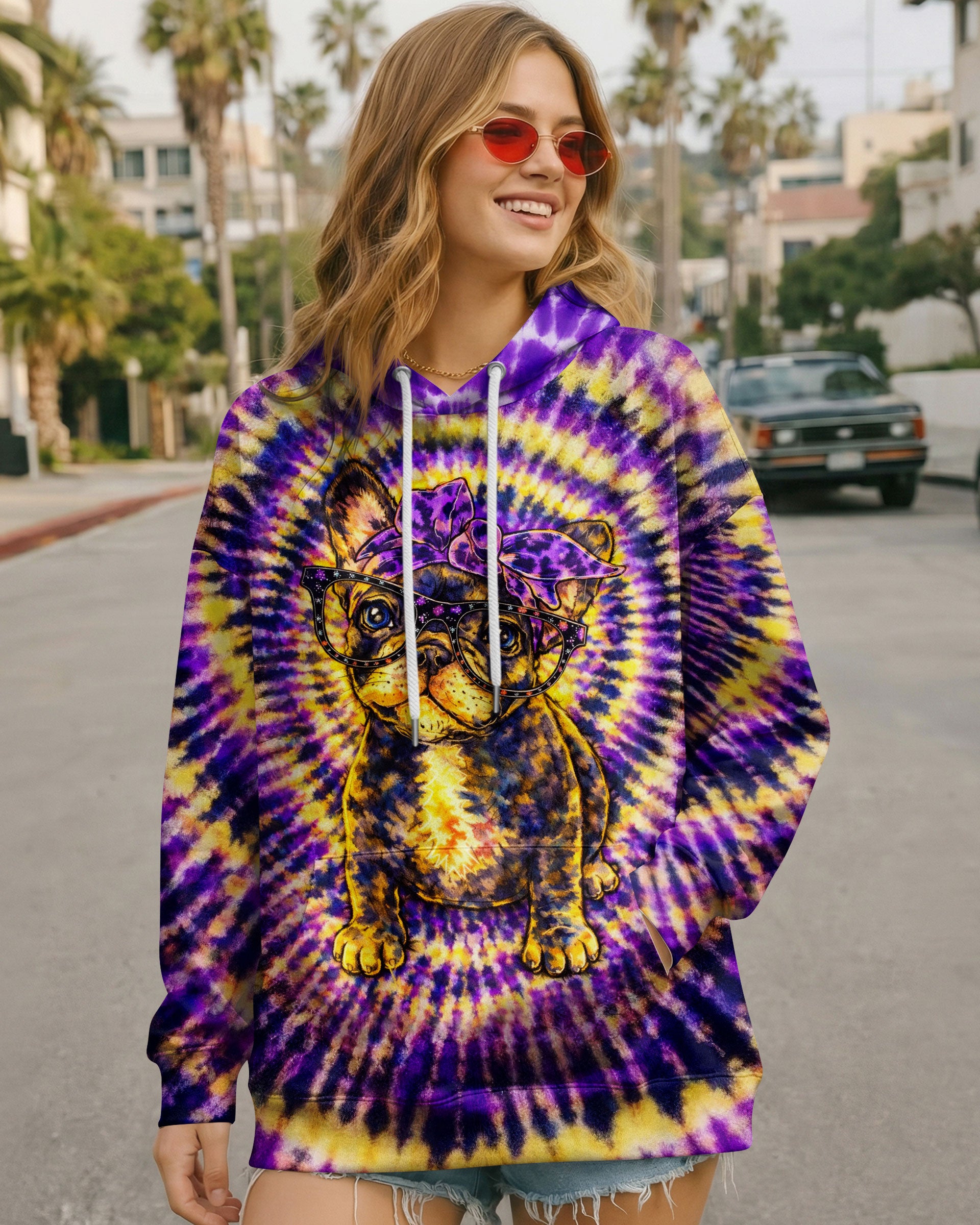 FRENCH BULLDOG PURPLE & YELLOW SWIRL ALL OVER PRINT - TLTW1103263