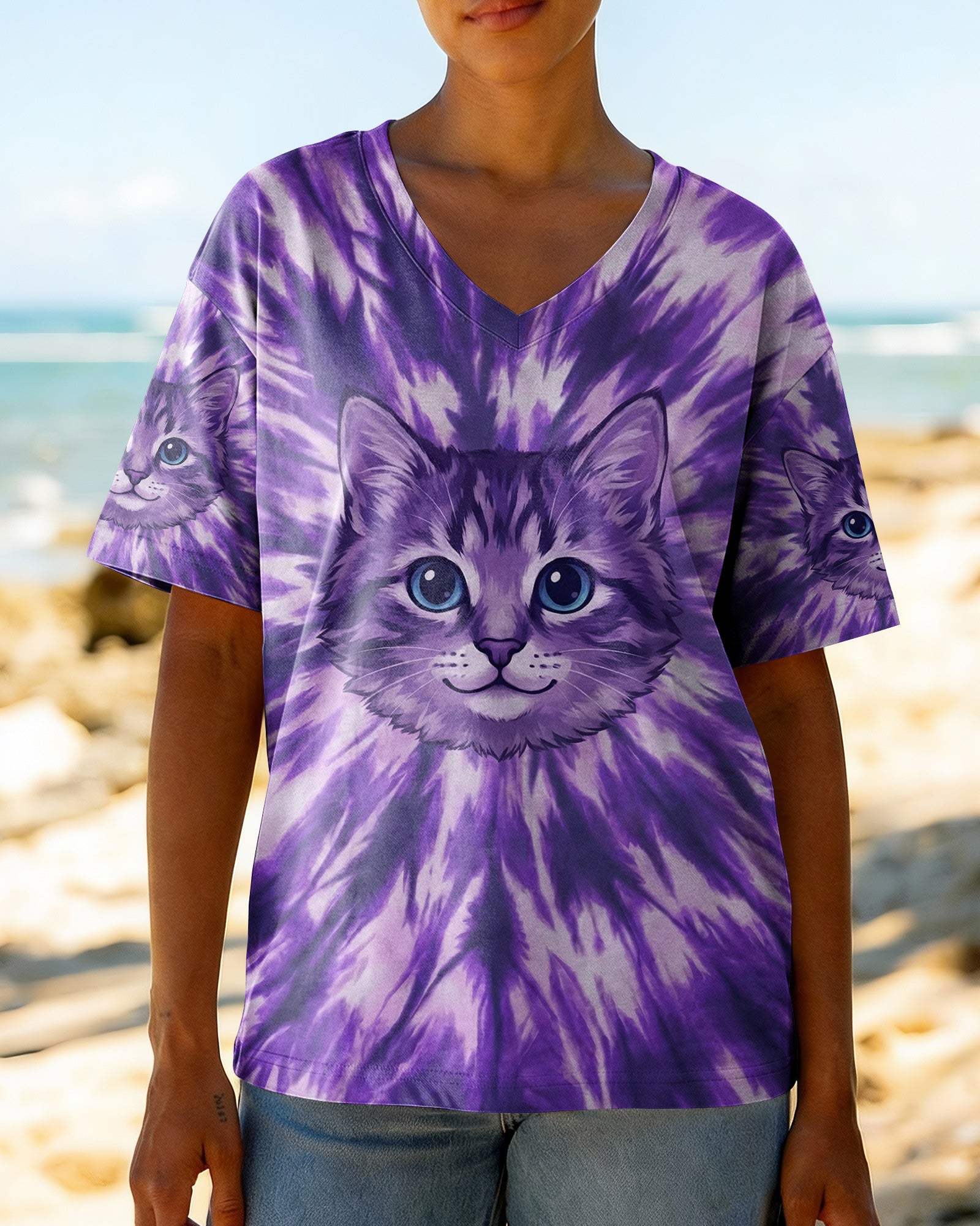 PURPLE AURA CAT ALL OVER PRINT - TYPQ0402262