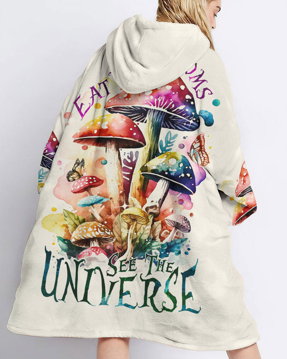 EAT MUSHROOMS SEE THE UNIVERSE SHERPA BLANKET HOODIE - TY2302234