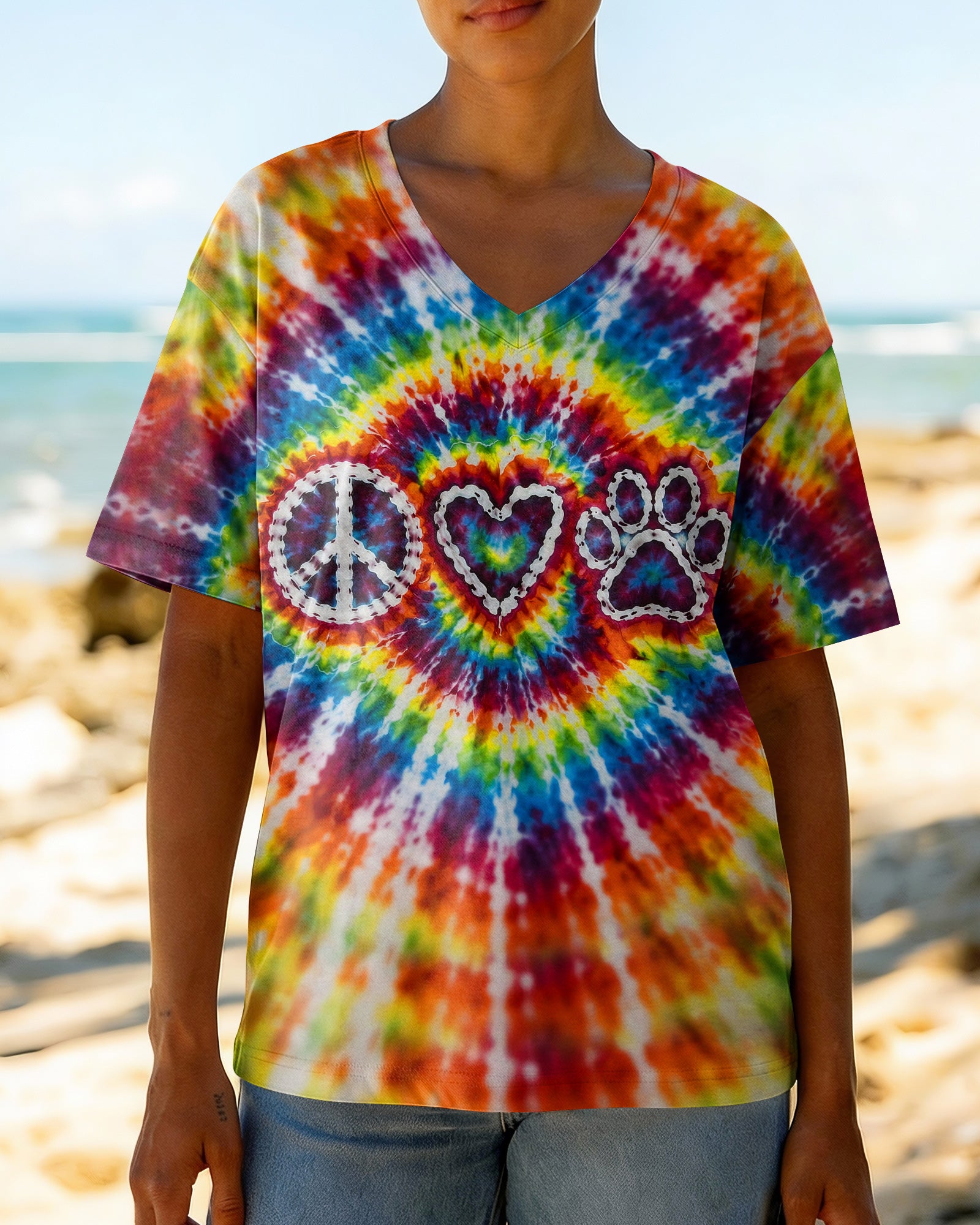 PEACE LOVE PAW PRINT COLORFUL SWIRL ALL OVER PRINT  - TLHG3103262