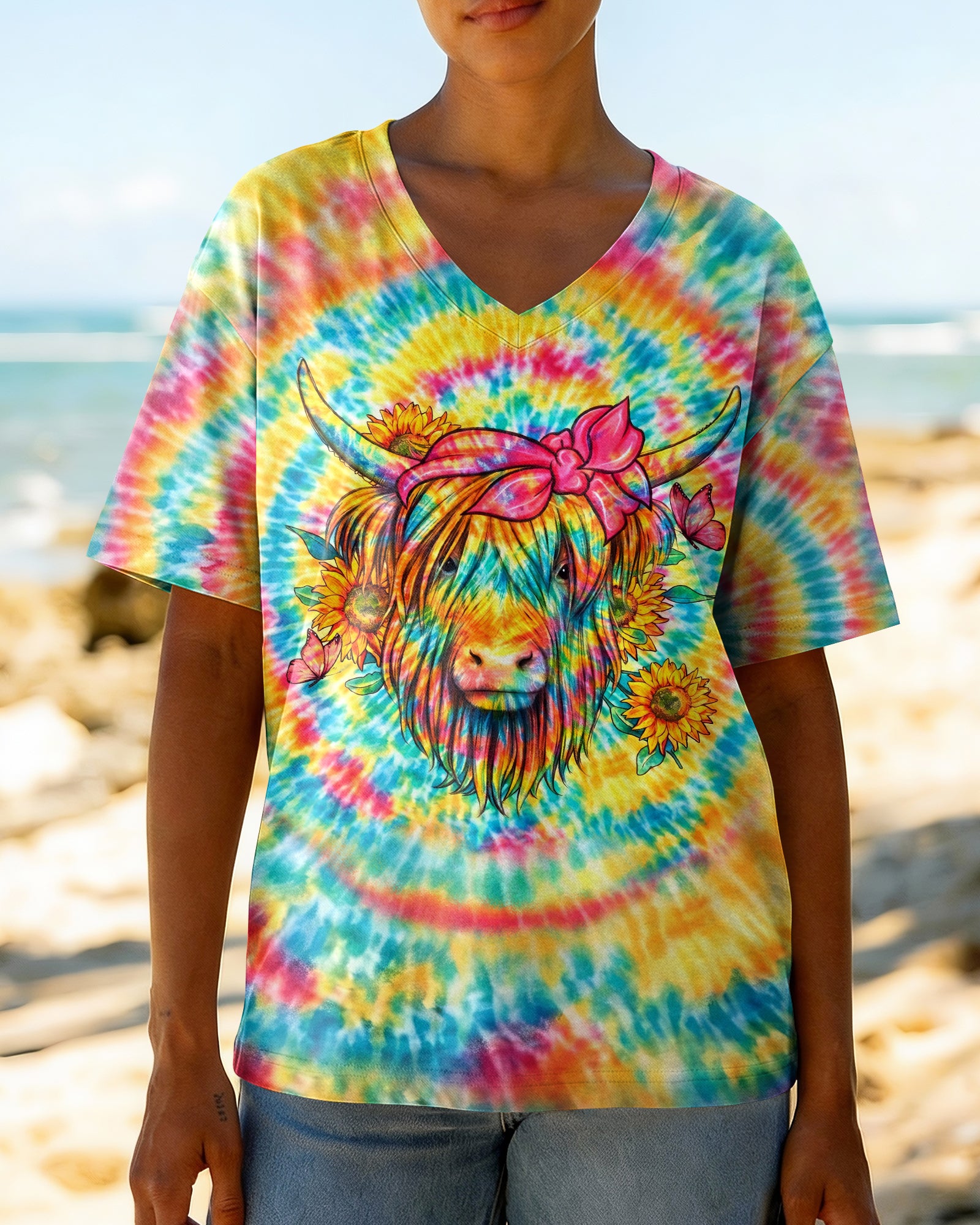 JUST A LITTLE MOODY COW HIPPIE SWIRL ALL OVER PRINT  - TLHG2003262