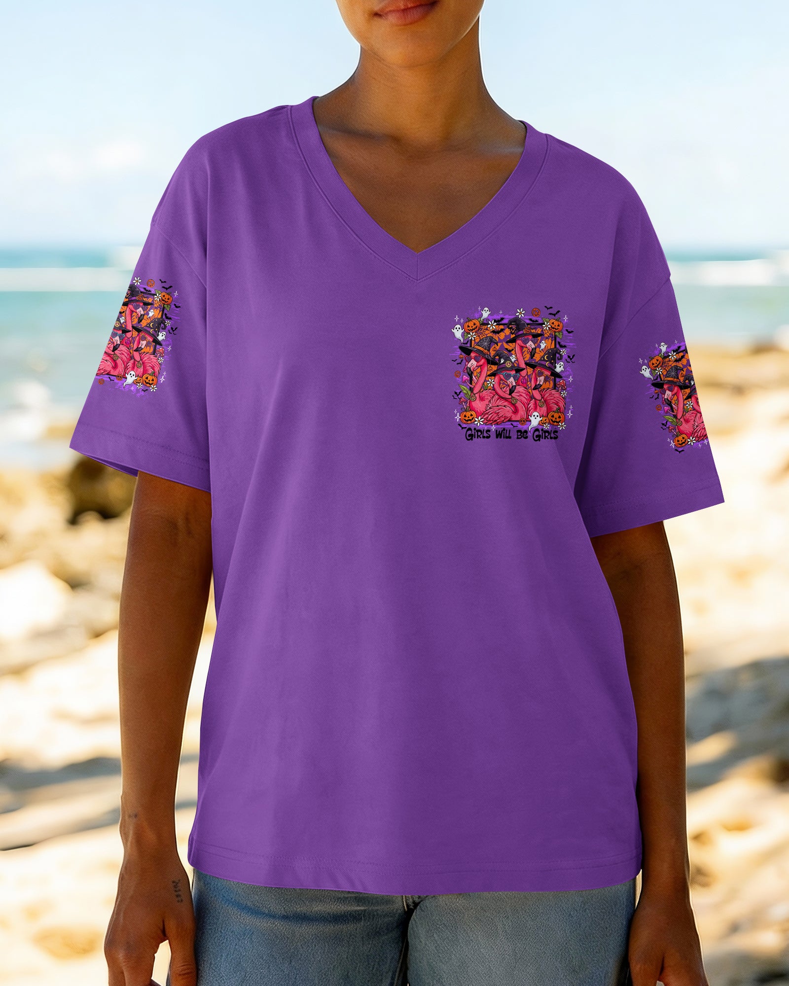 GIRLS WILL BE GIRLS FLAMINGO WITCH HALLOWEEN ALL OVER PRINT - TY1707262