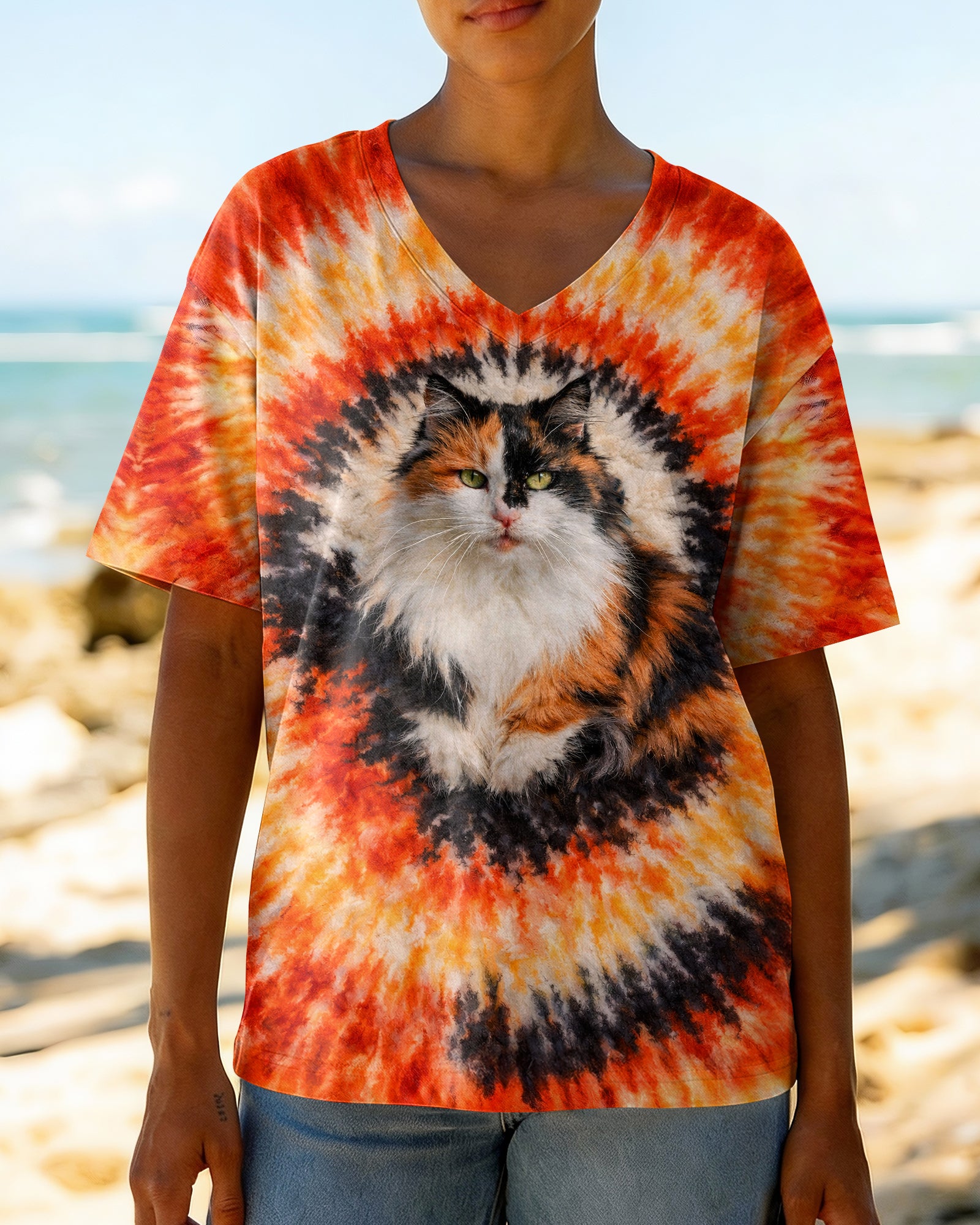 CALICO CAT ORANGE SWIRL ALL OVER PRINT   - TLNT0903262