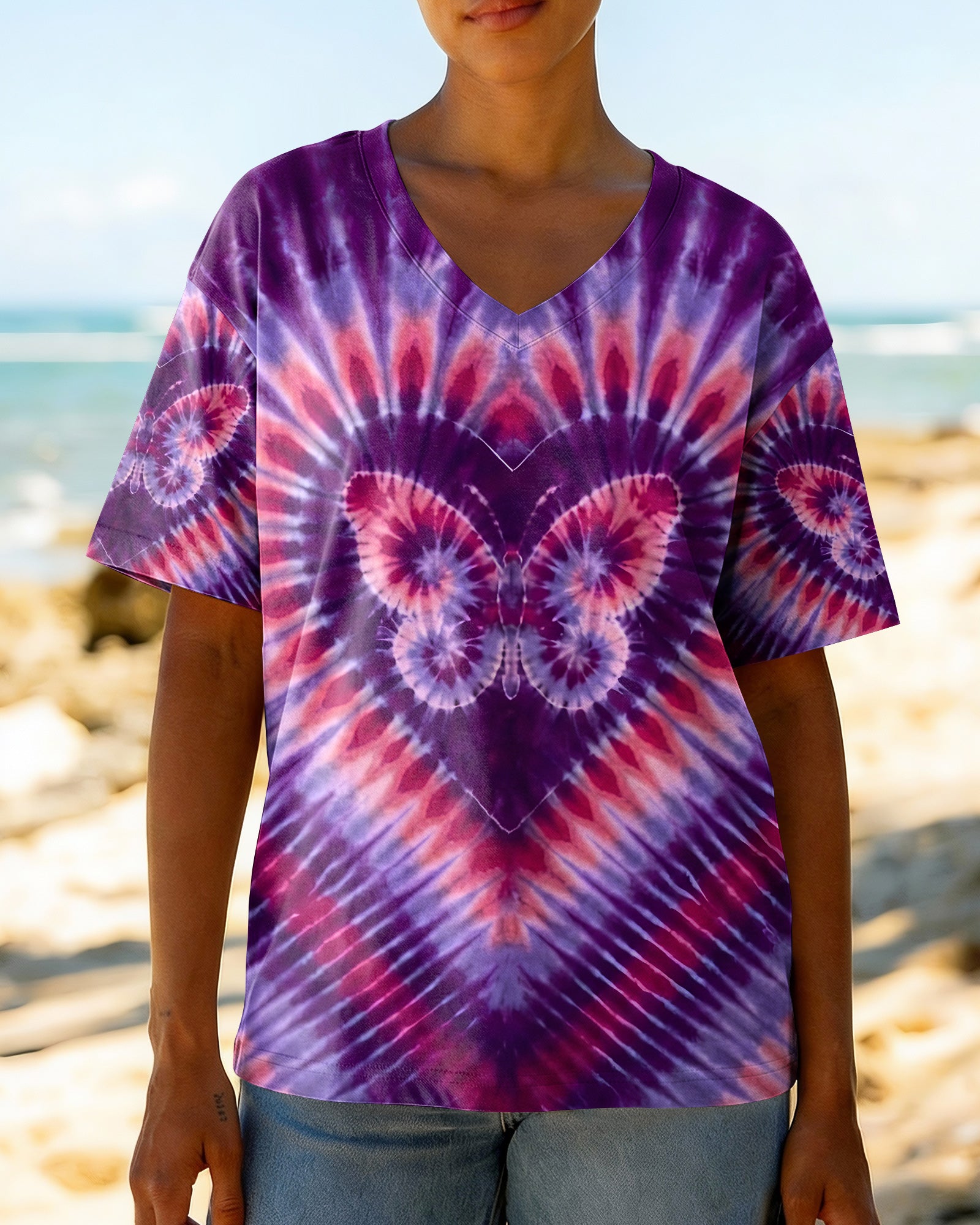 PURPLE BUTTERFLY HEART ALL OVER PRINT - TYQY1603261