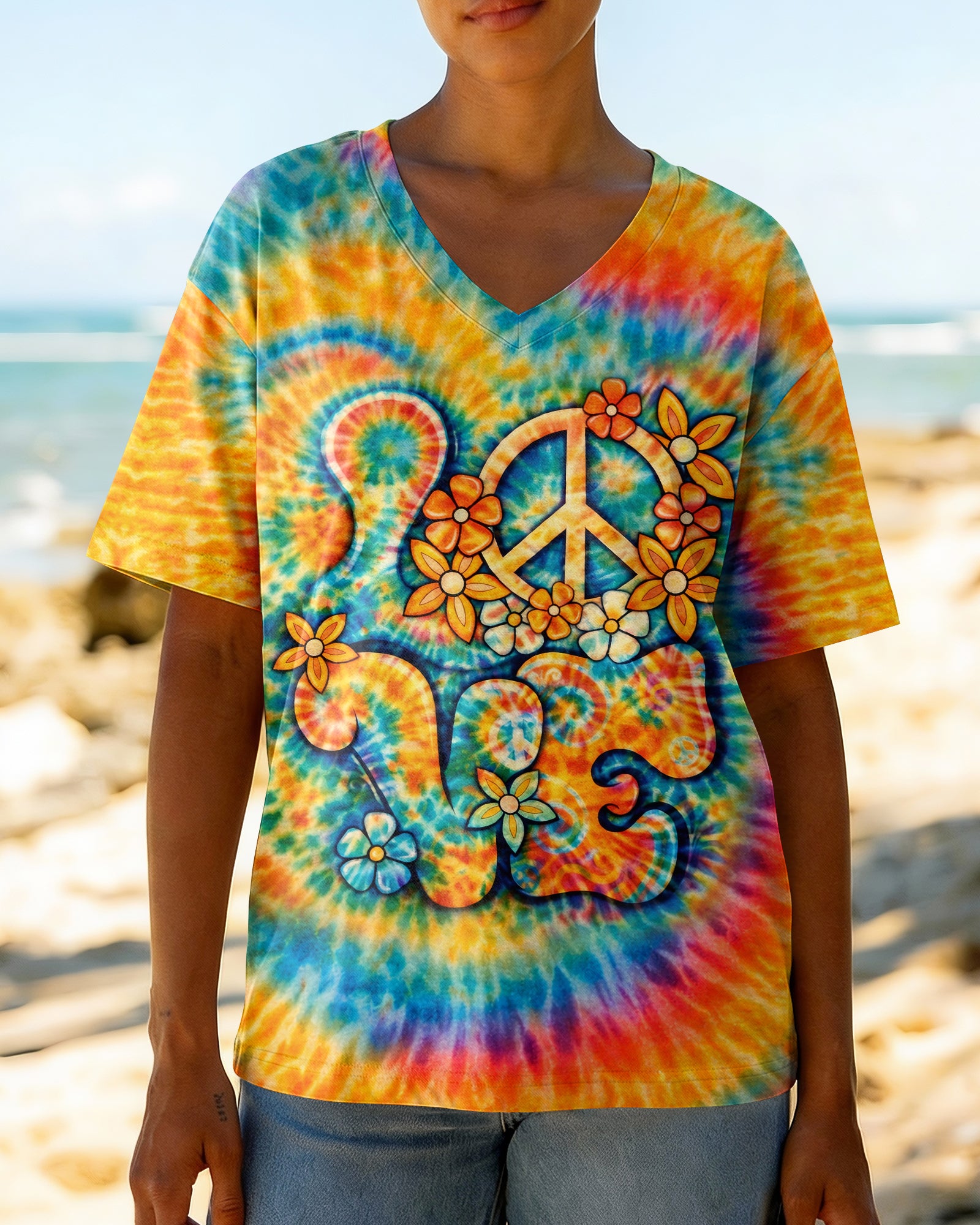 LOVE PEACE SYMBOL SWIRL ALL OVER PRINT - TLHN2303261