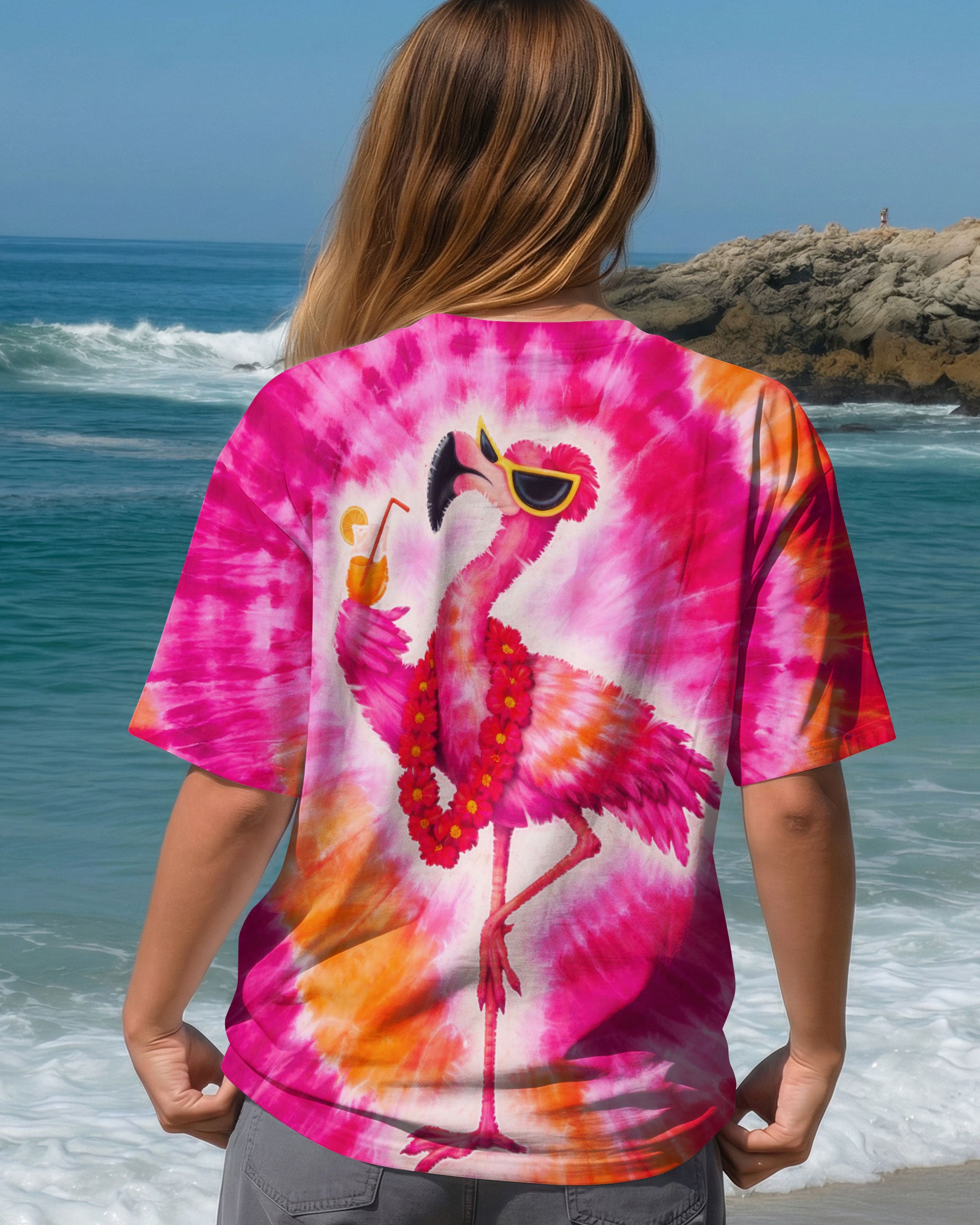FLAMINGO DRINKING PINK SWIRL ALL OVER PRINT - TLTW1201262